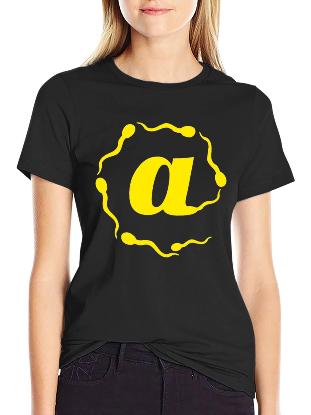 Sperm Letter A Graphic T-Shirt - Black Cotton Tee