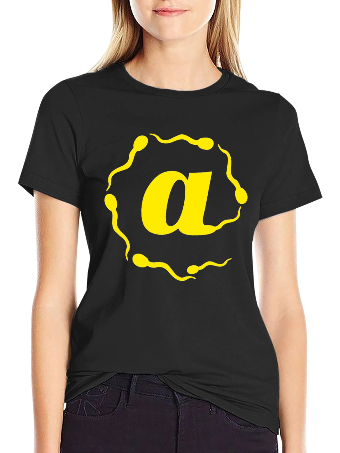 Sperm Letter A Graphic T-Shirt - Black Cotton Tee