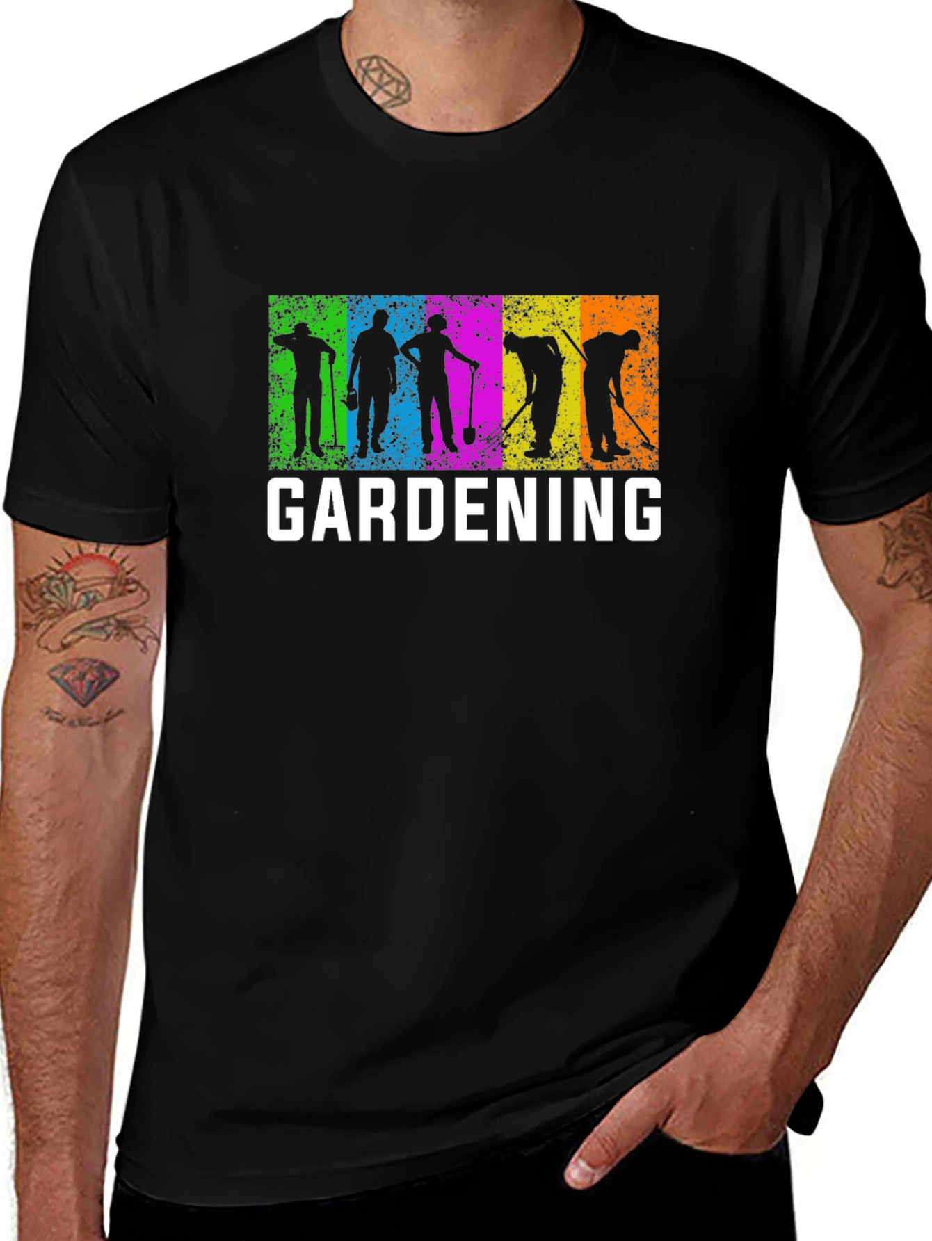 Gardening T-Shirt - Colorful Gardener Silhouettes