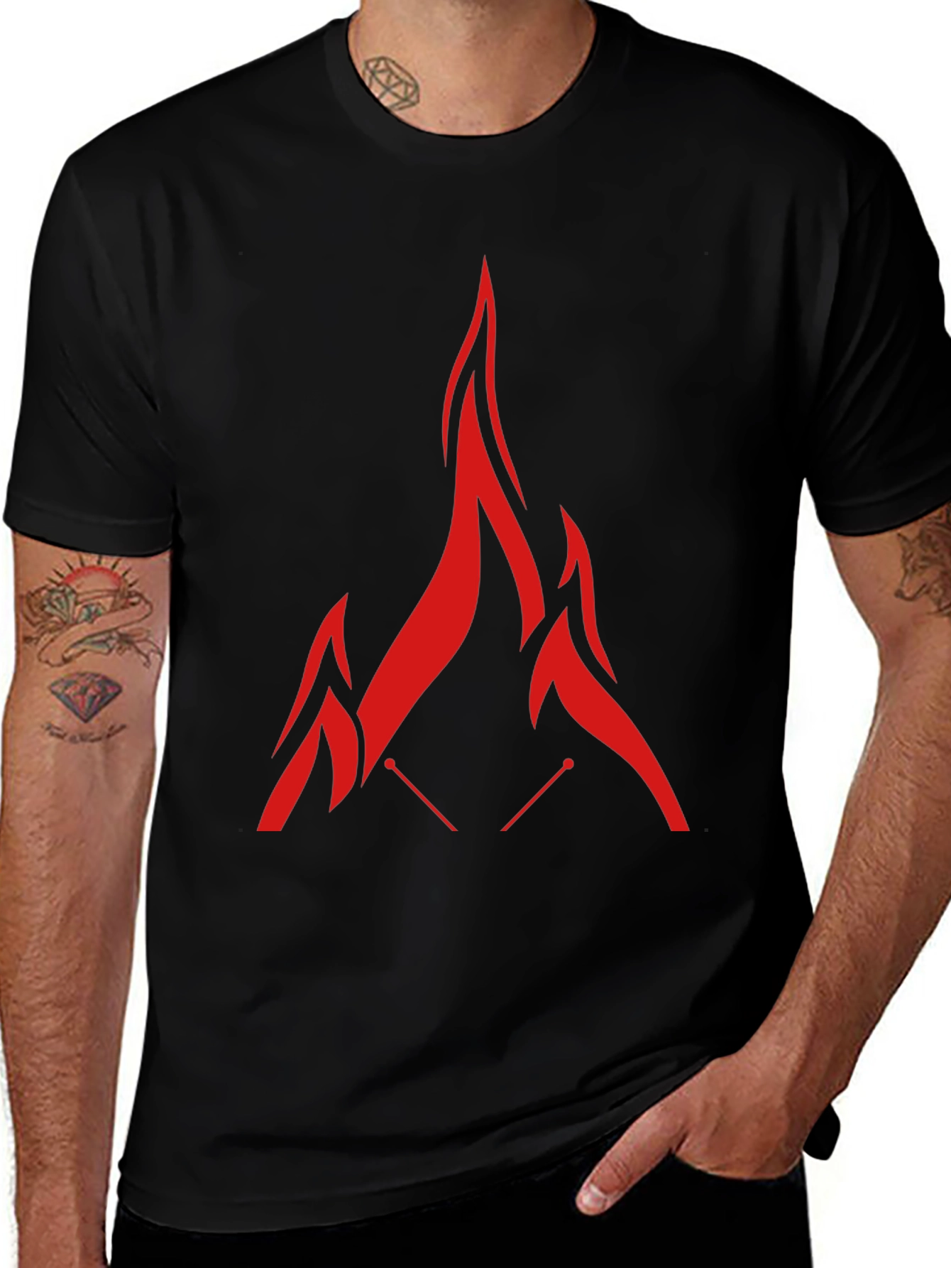 Red Flame Graphic Black T-Shirt