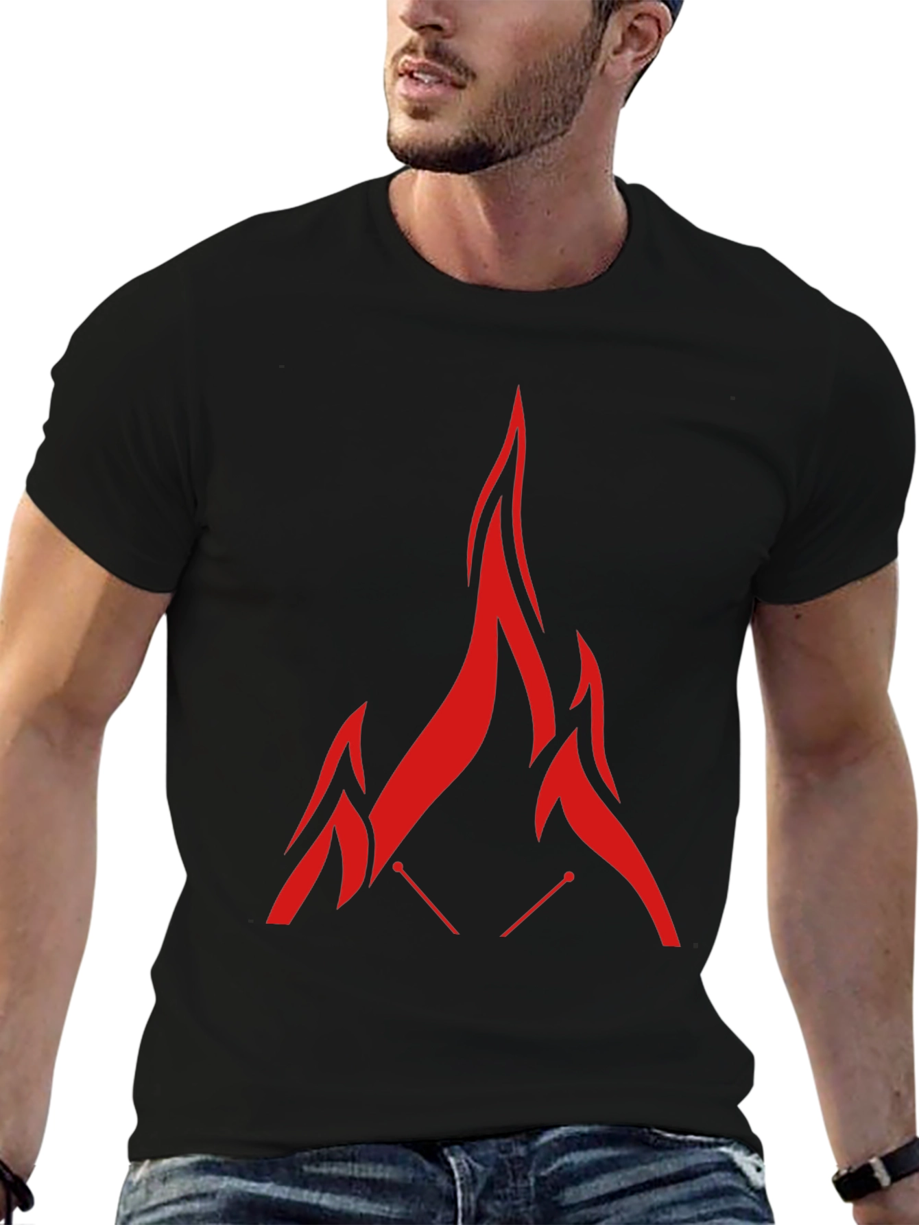 Red Flame Graphic Black T-Shirt