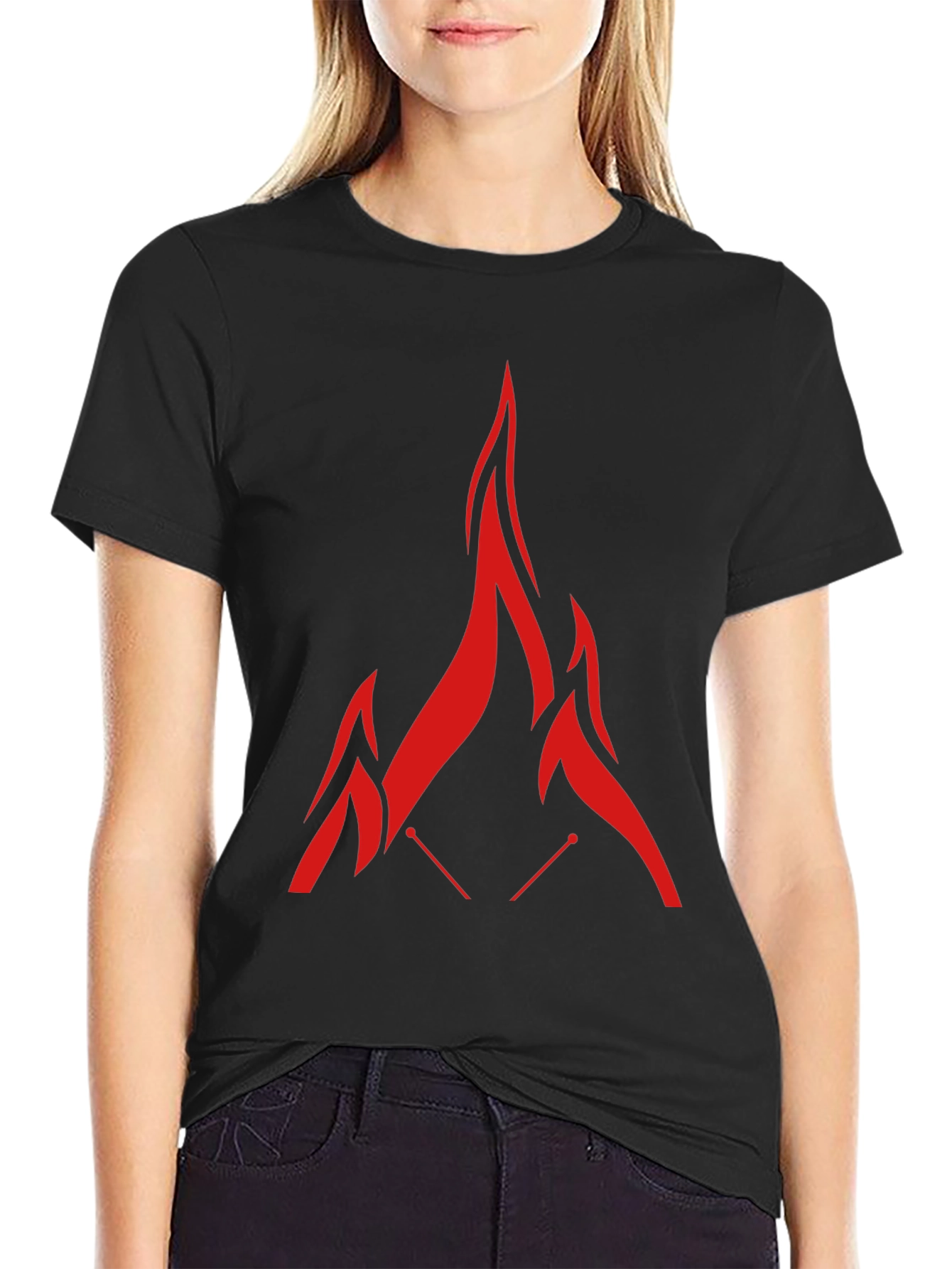 Red Flame Graphic Black T-Shirt