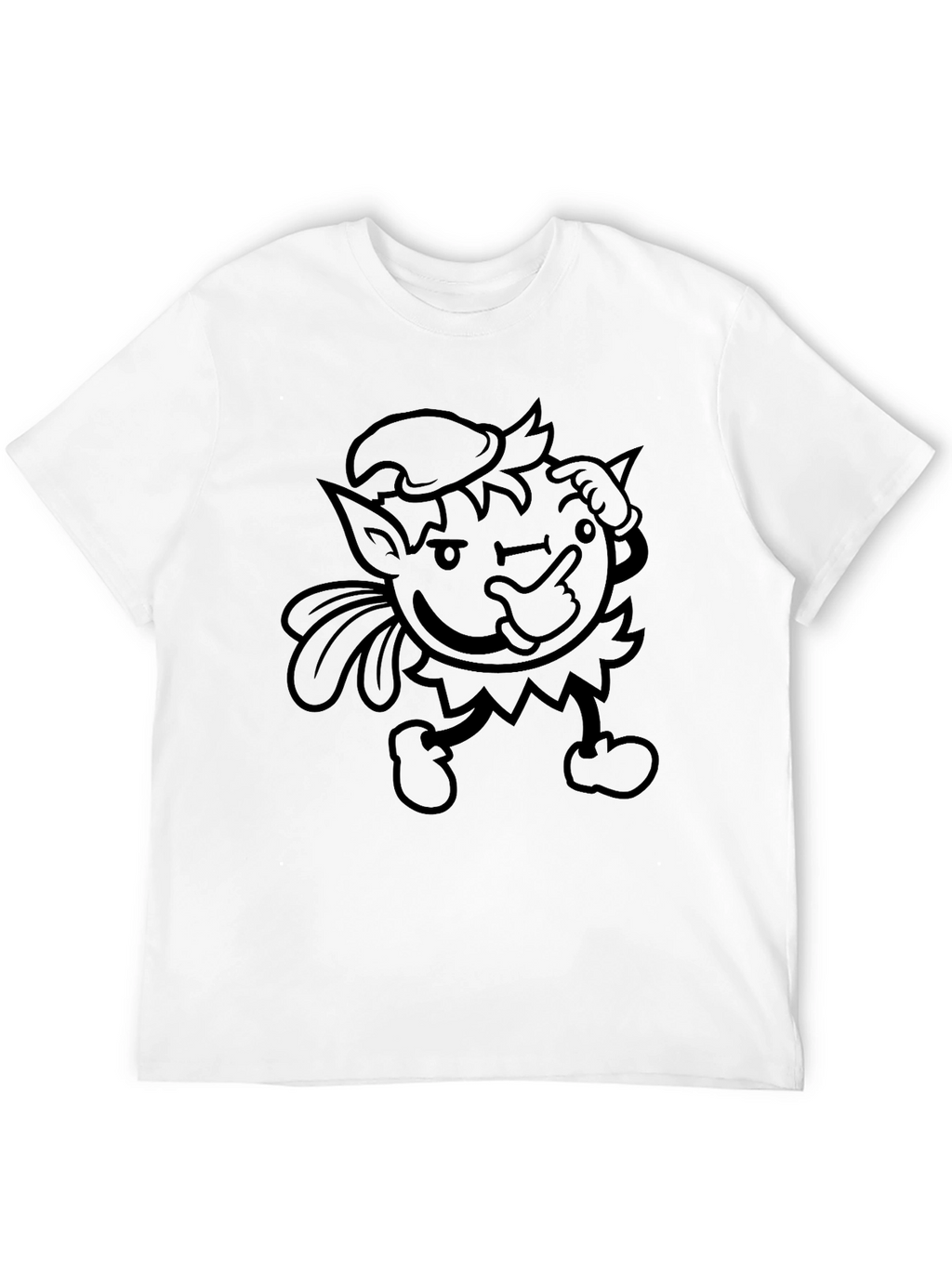 Mens Black Graphic Tee - Winking Cartoon Character