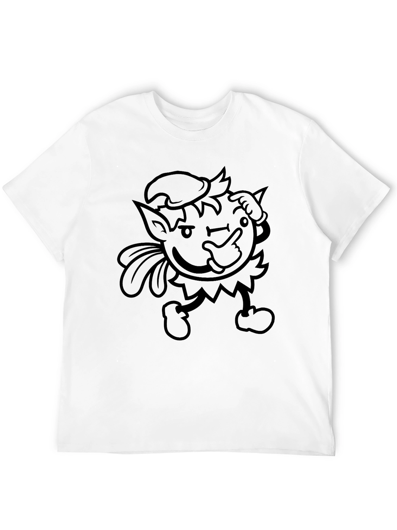 Mens Black Graphic Tee - Winking Cartoon Character