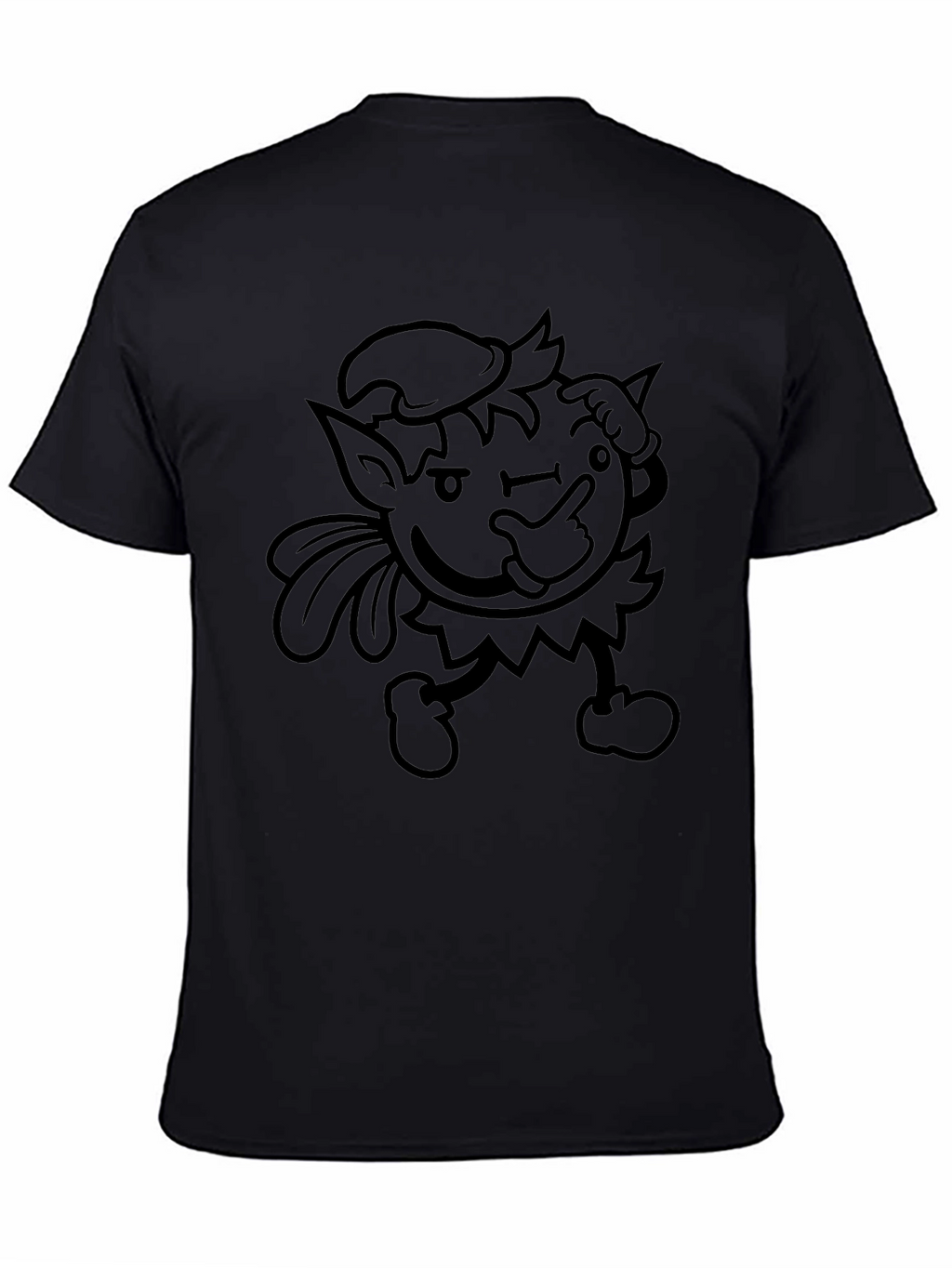 Mens Black Graphic Tee - Winking Cartoon Character