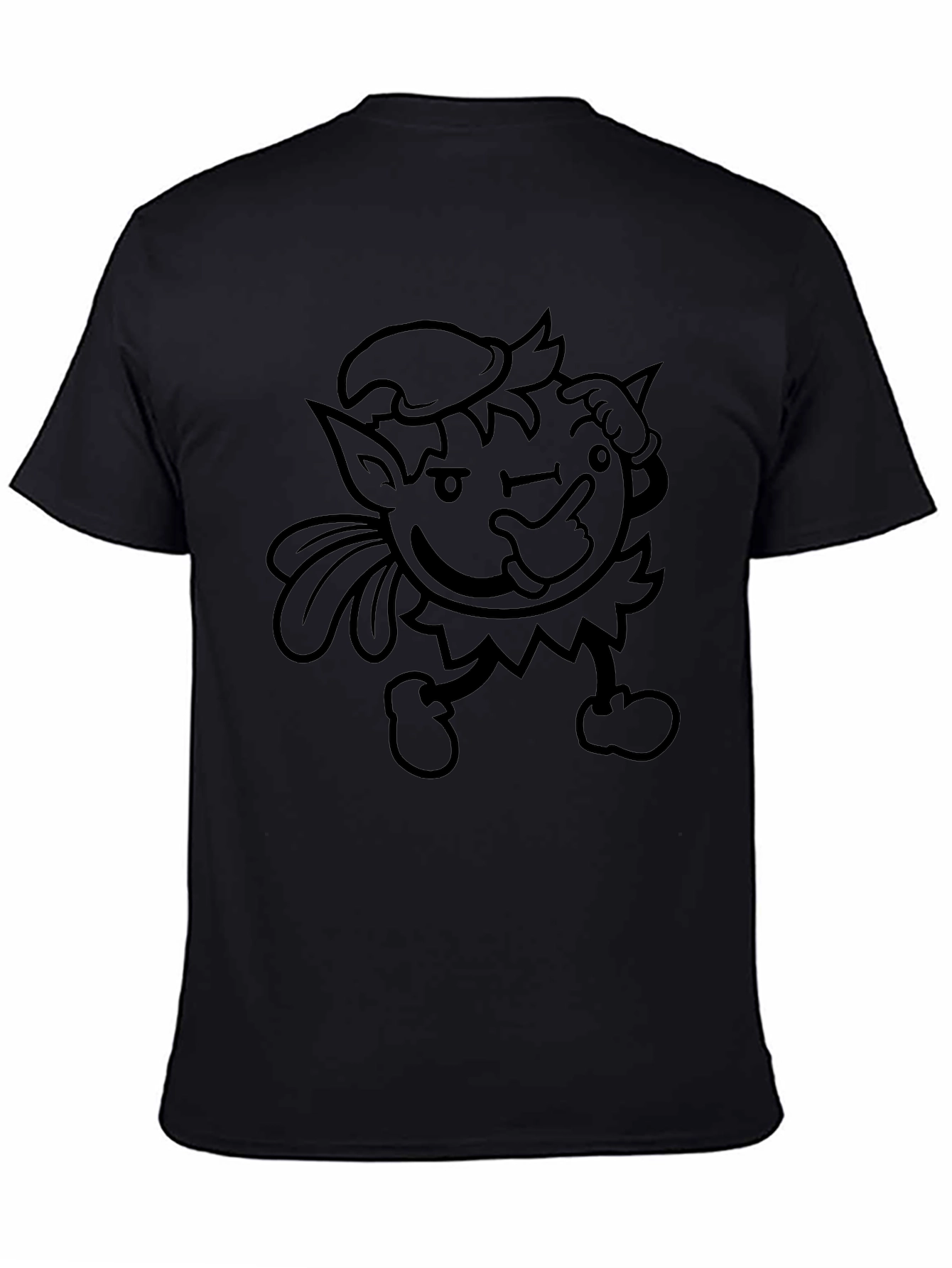 Mens Black Graphic Tee - Winking Cartoon Character