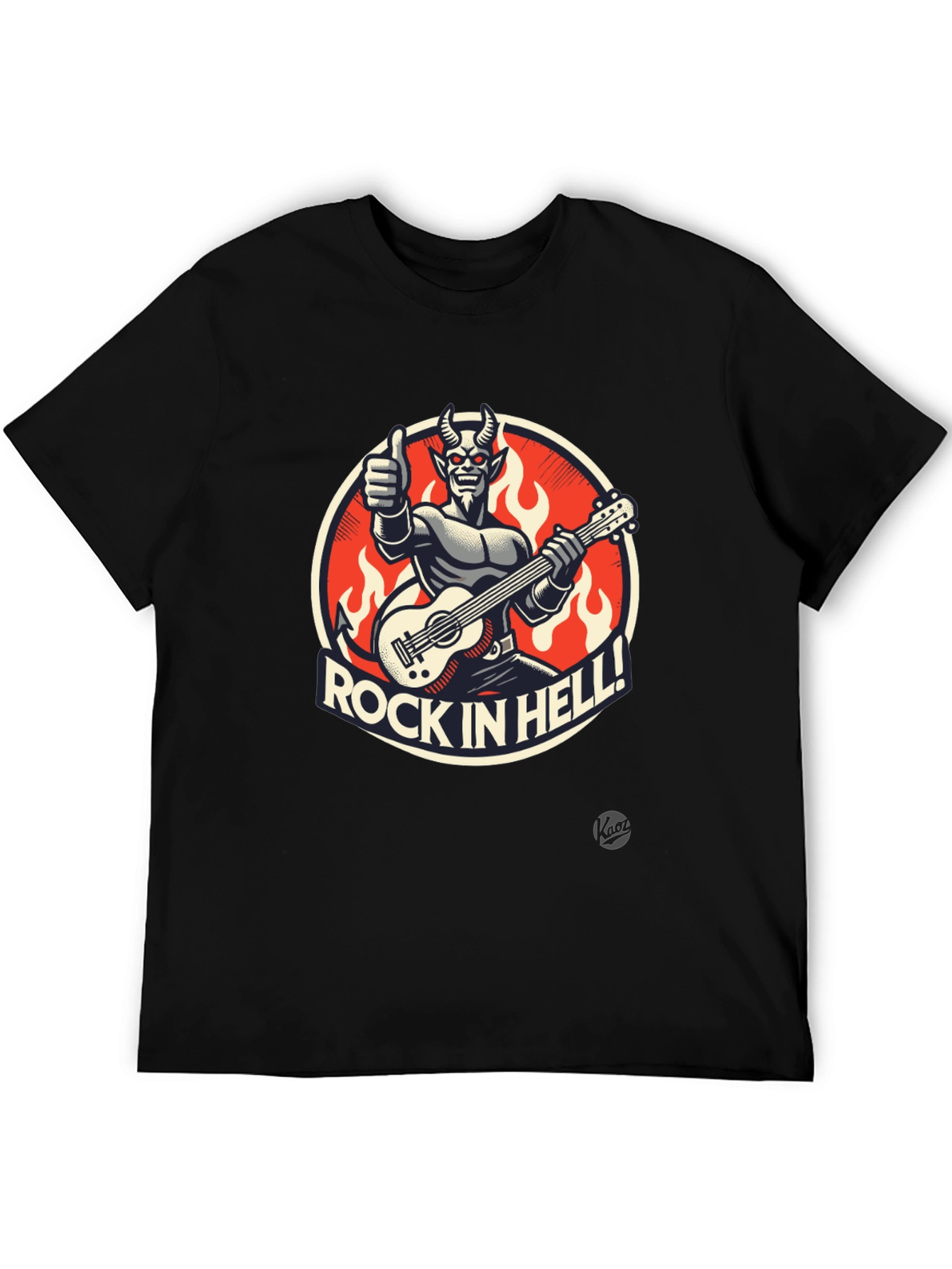 Rock in Hell Black T-Shirt - Devil Guitarist Design