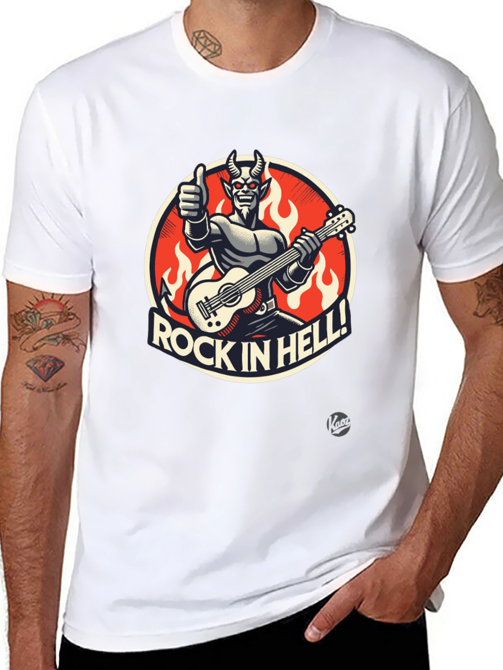 Rock in Hell Black T-Shirt - Devil Guitarist Design