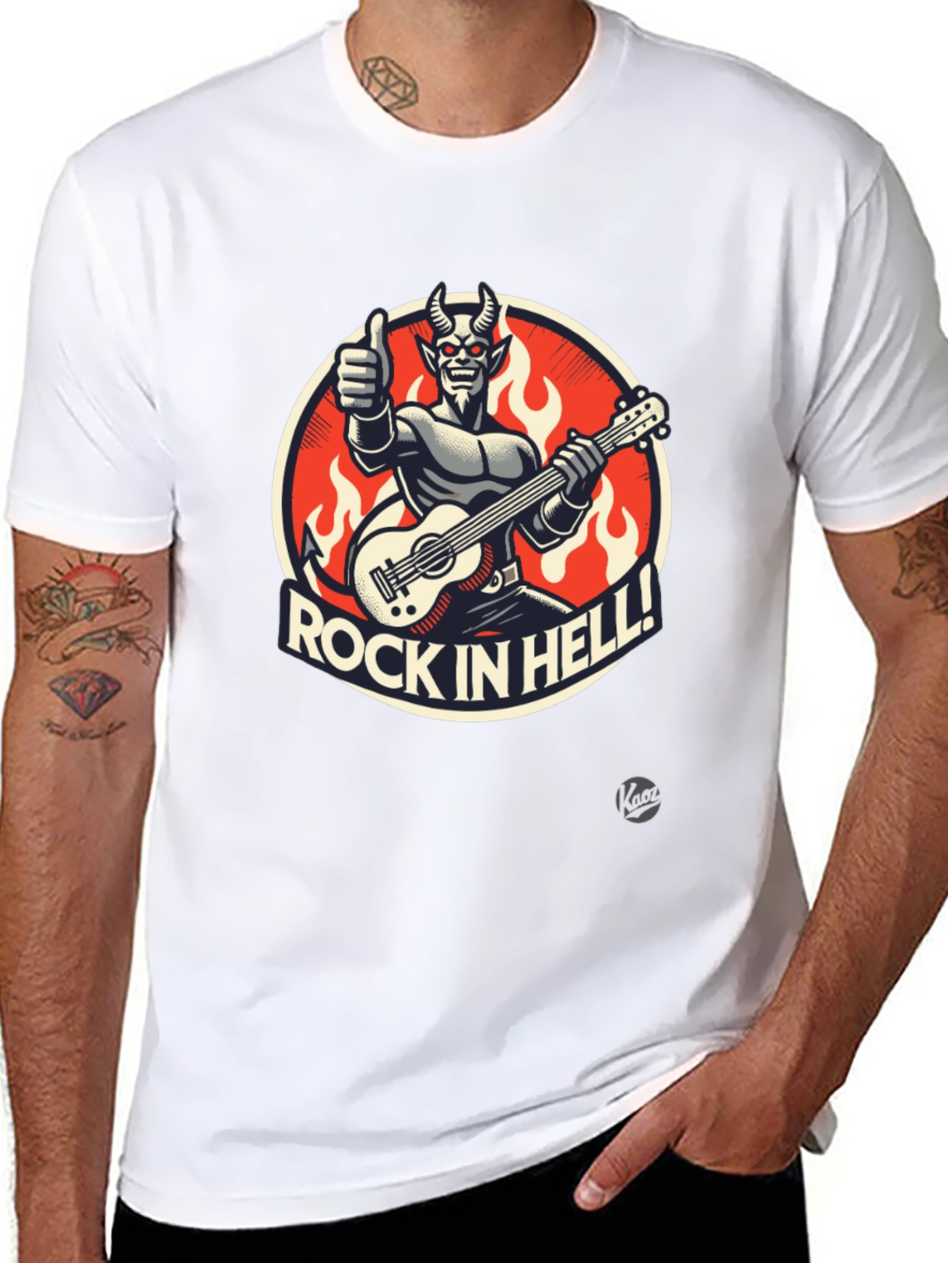 Rock in Hell Black T-Shirt - Devil Guitarist Design