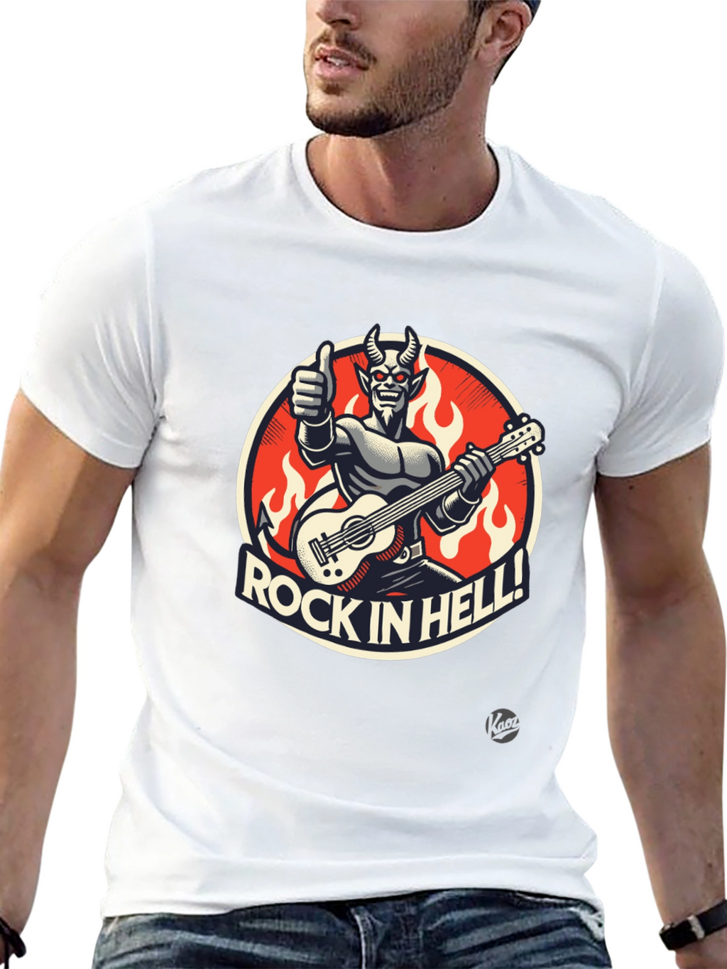 Rock in Hell Black T-Shirt - Devil Guitarist Design