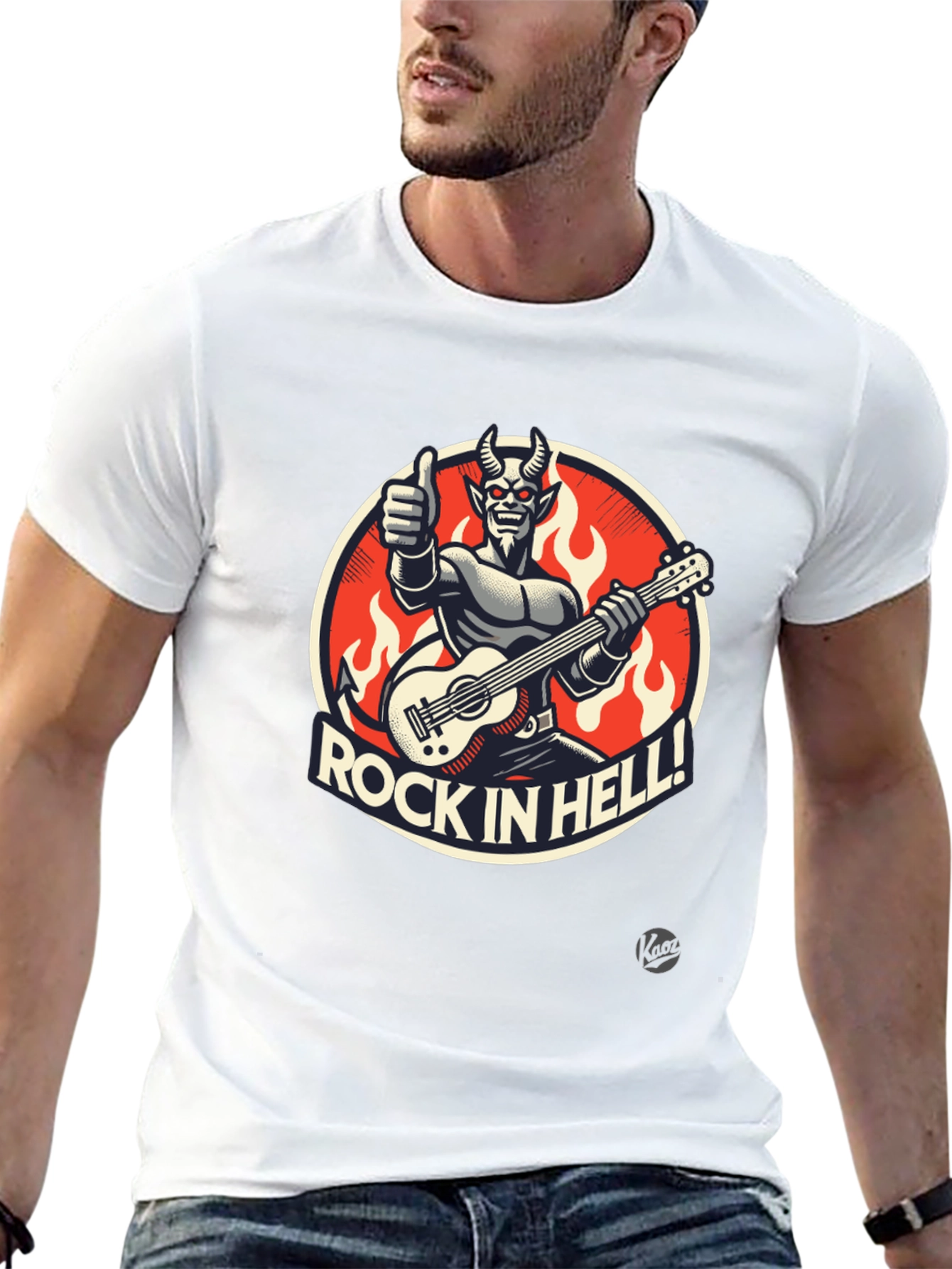 Rock in Hell Black T-Shirt - Devil Guitarist Design