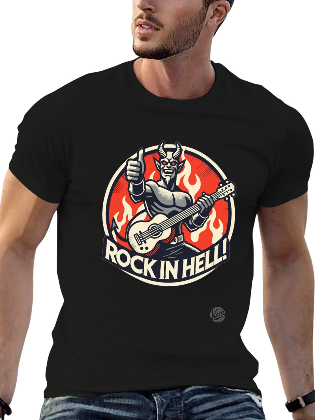 Rock in Hell Black T-Shirt - Devil Guitarist Design