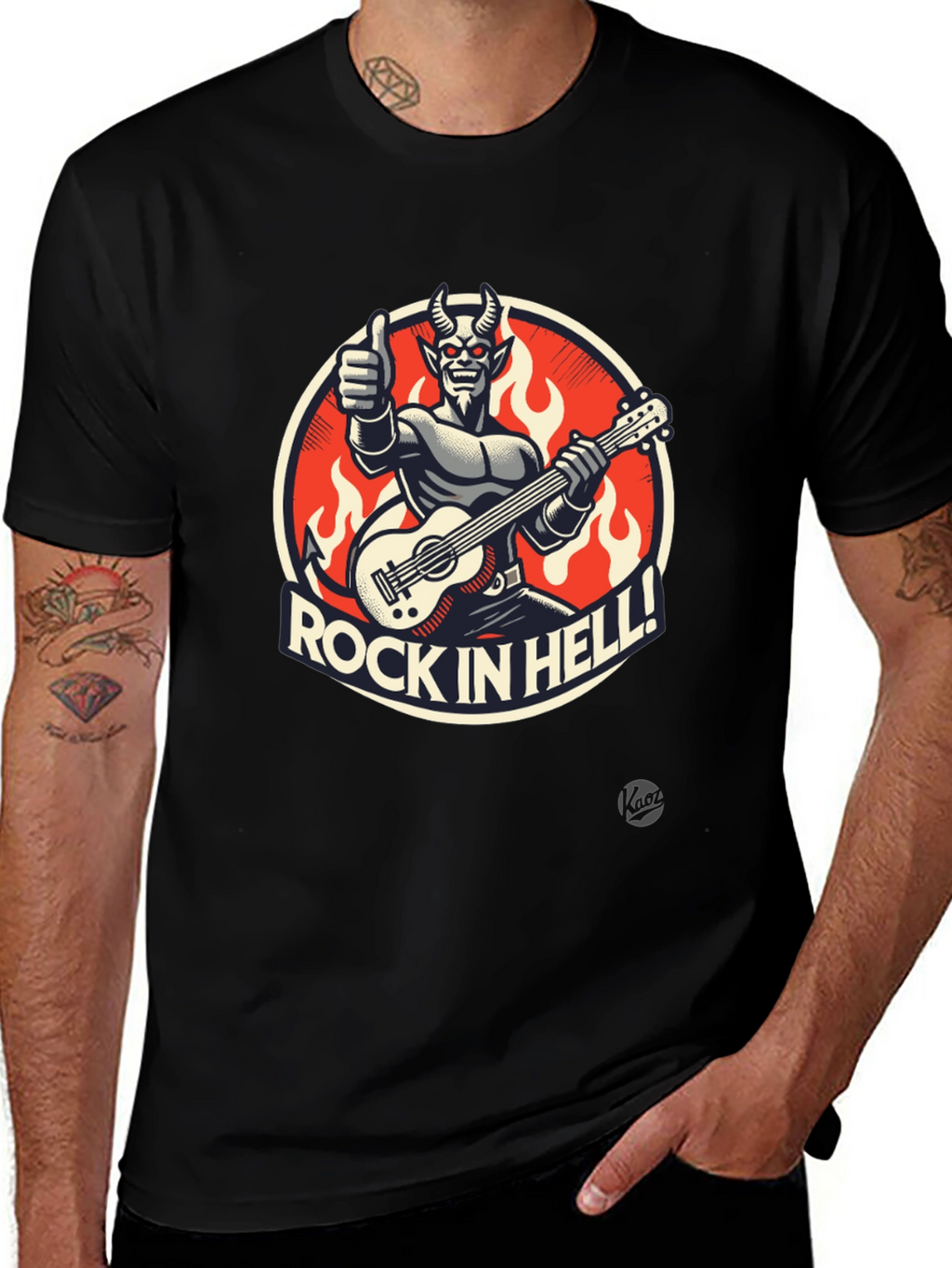 Rock in Hell Black T-Shirt - Devil Guitarist Design