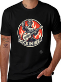 Rock in Hell Black T-Shirt - Devil Guitarist Design
