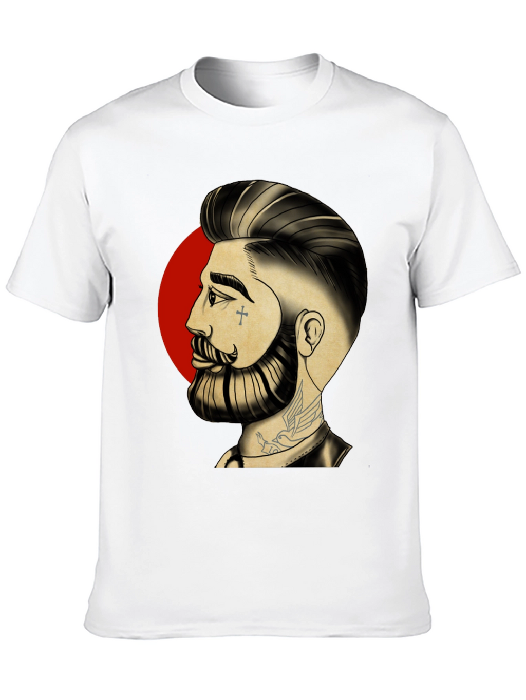 Bearded Man Graphic Tee - Cool Tattoo Art Shirt