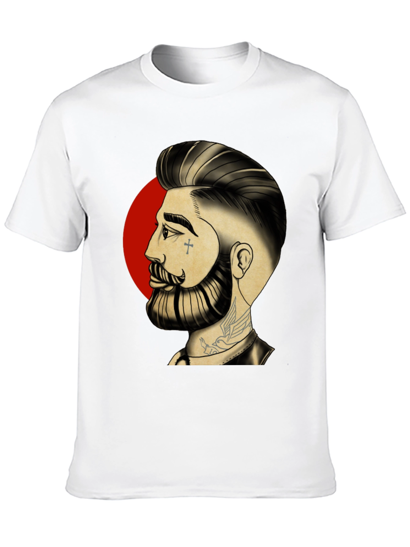 Bearded Man Graphic Tee - Cool Tattoo Art Shirt