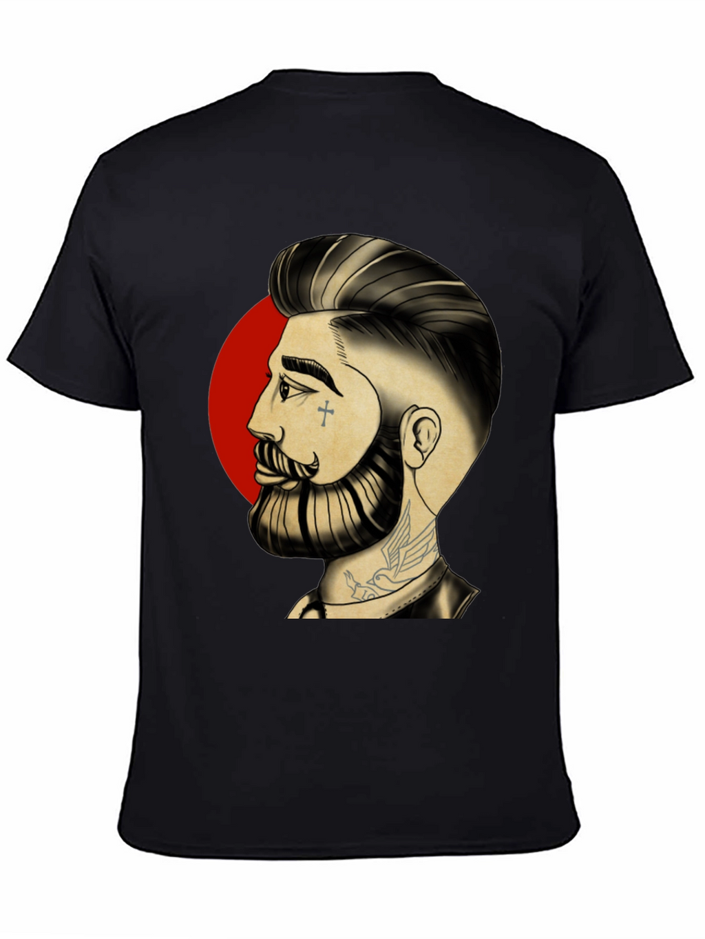 Bearded Man Graphic Tee - Cool Tattoo Art Shirt