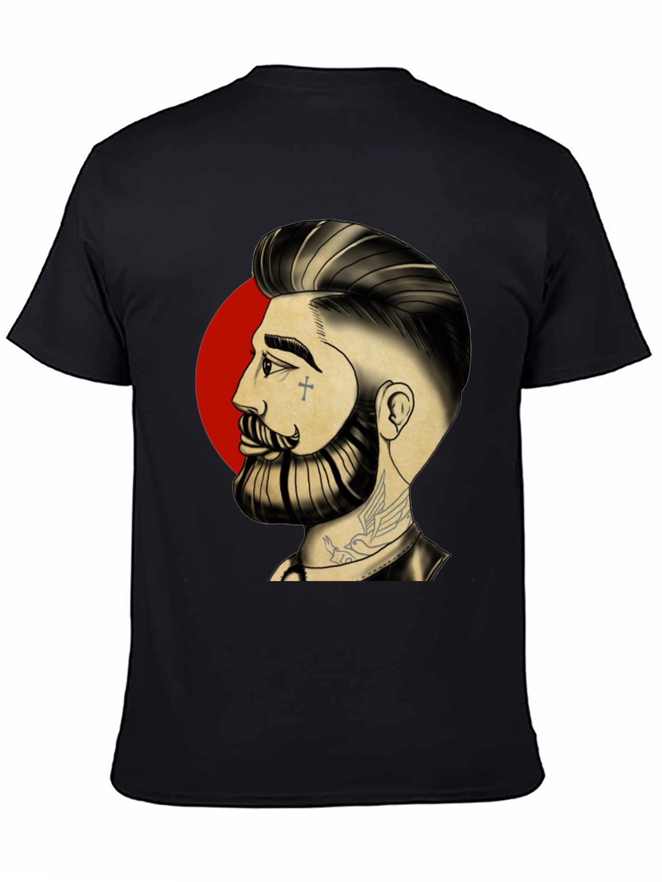 Bearded Man Graphic Tee - Cool Tattoo Art Shirt