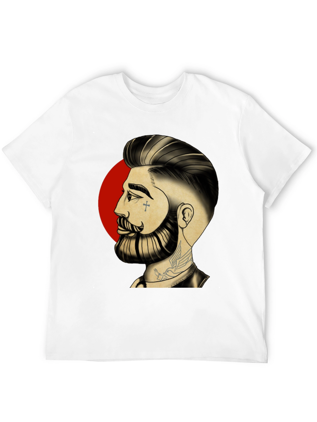 Bearded Man Graphic Tee - Cool Tattoo Art Shirt