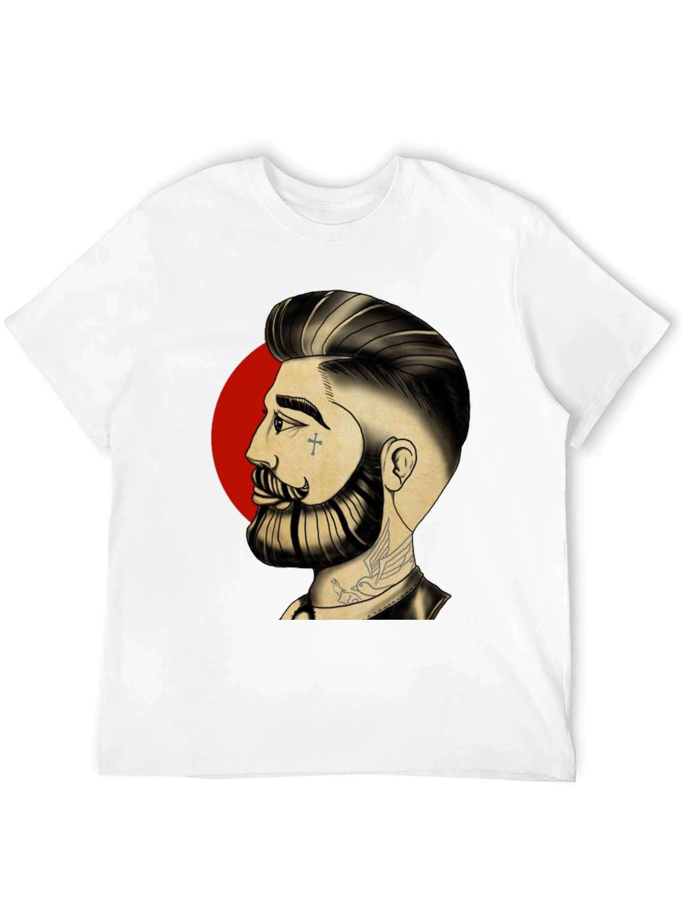 Bearded Man Graphic Tee - Cool Tattoo Art Shirt