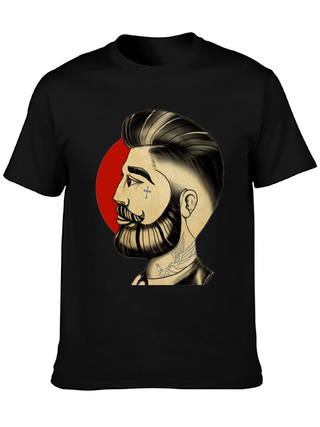 Bearded Man Graphic Tee - Cool Tattoo Art Shirt