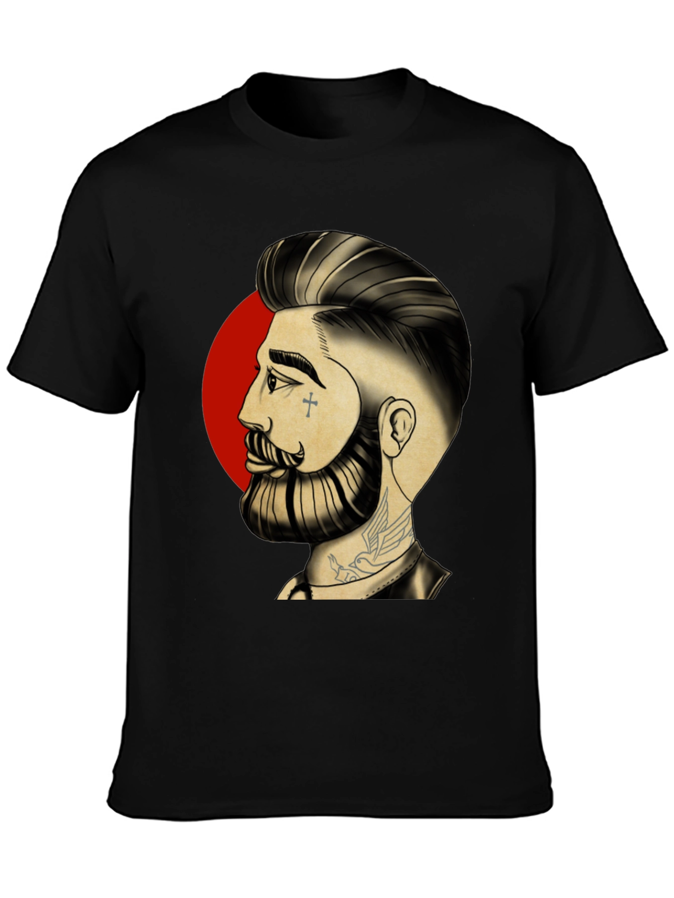 Bearded Man Graphic Tee - Cool Tattoo Art Shirt