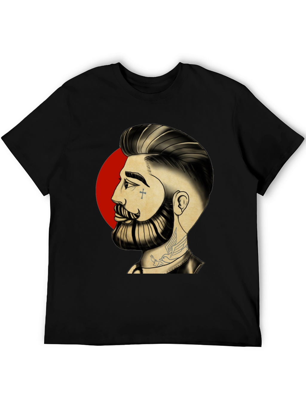 Bearded Man Graphic Tee - Cool Tattoo Art Shirt