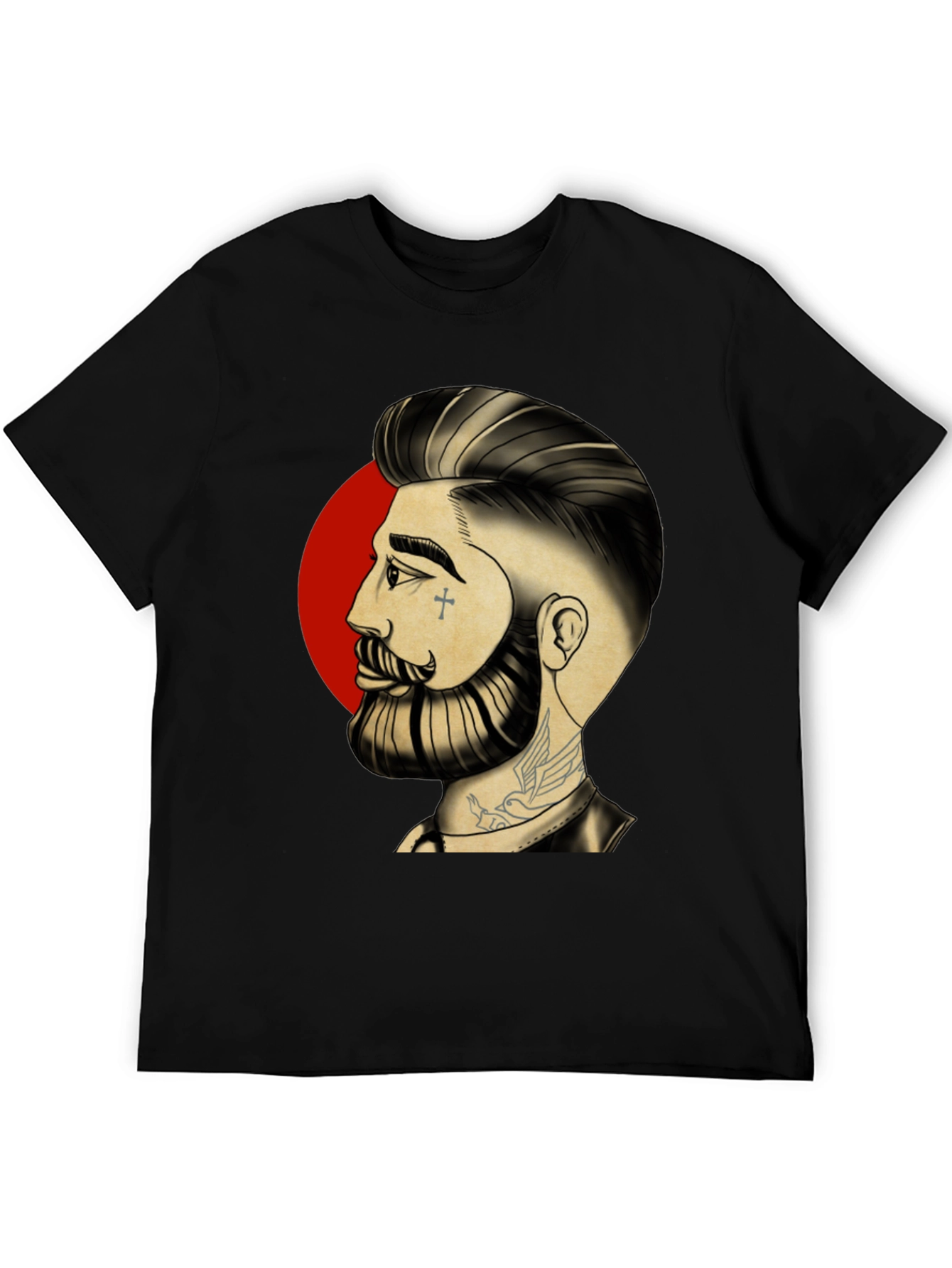 Bearded Man Graphic Tee - Cool Tattoo Art Shirt