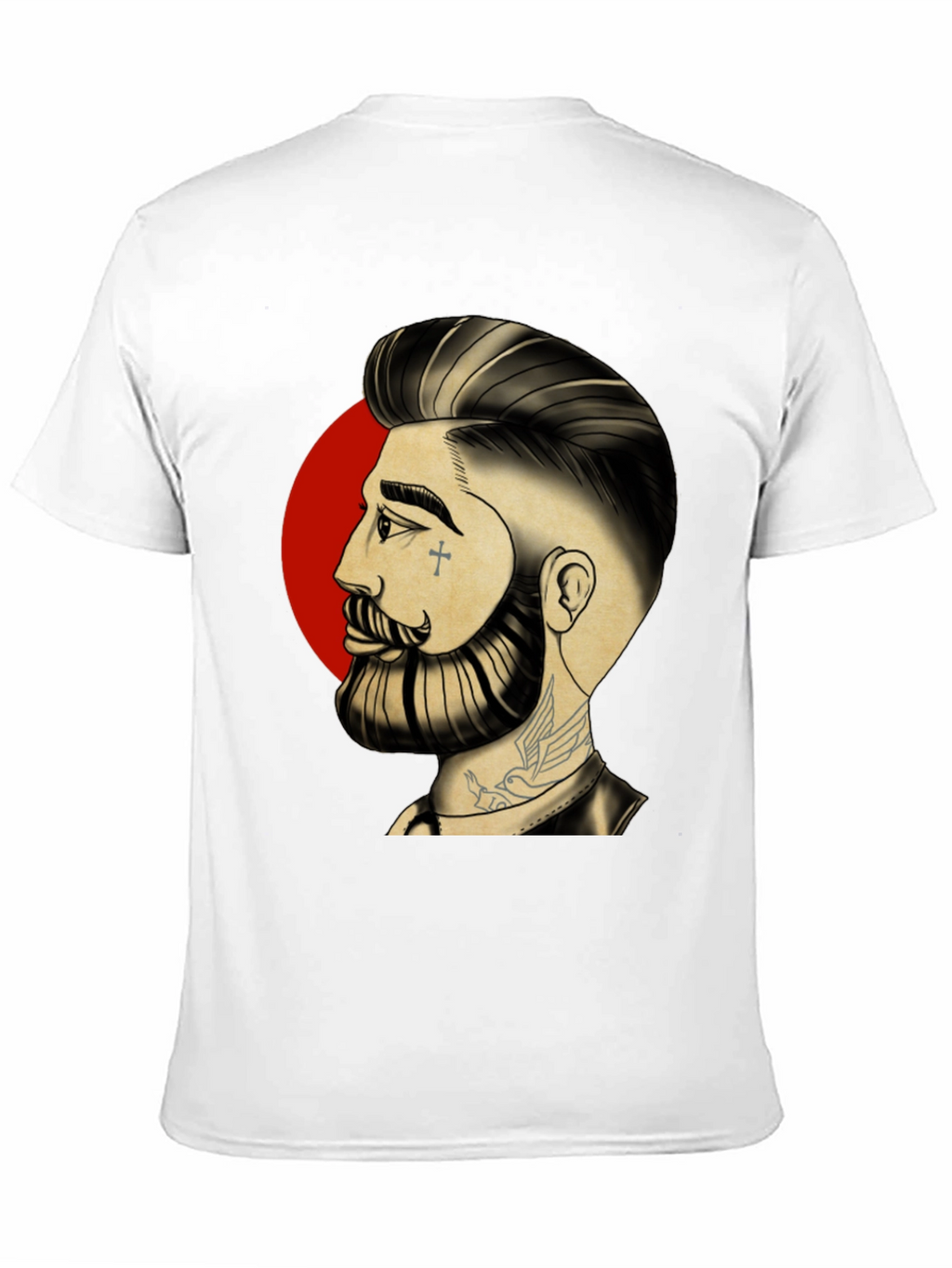 Bearded Man Graphic Tee - Cool Tattoo Art Shirt