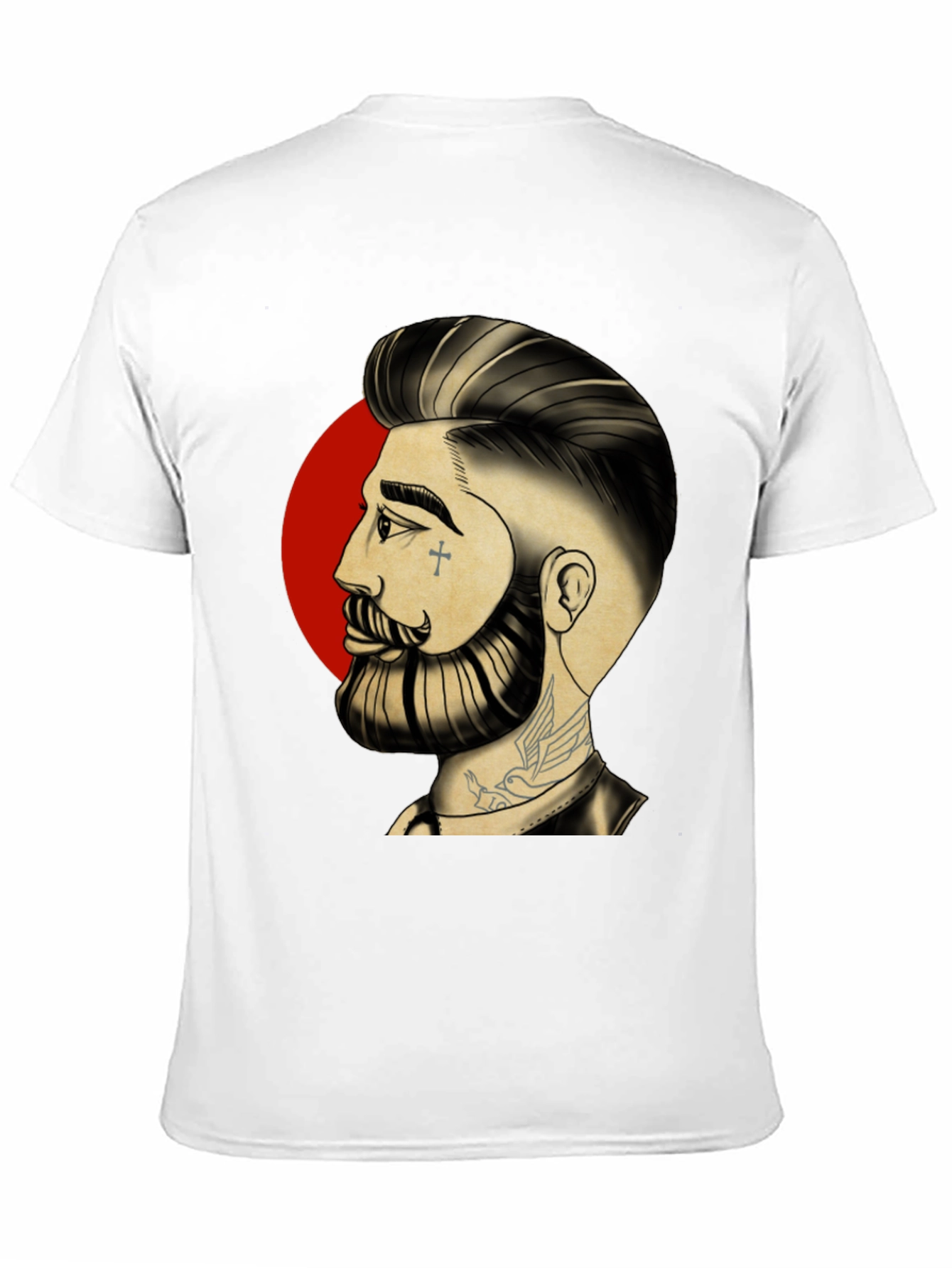Bearded Man Graphic Tee - Cool Tattoo Art Shirt