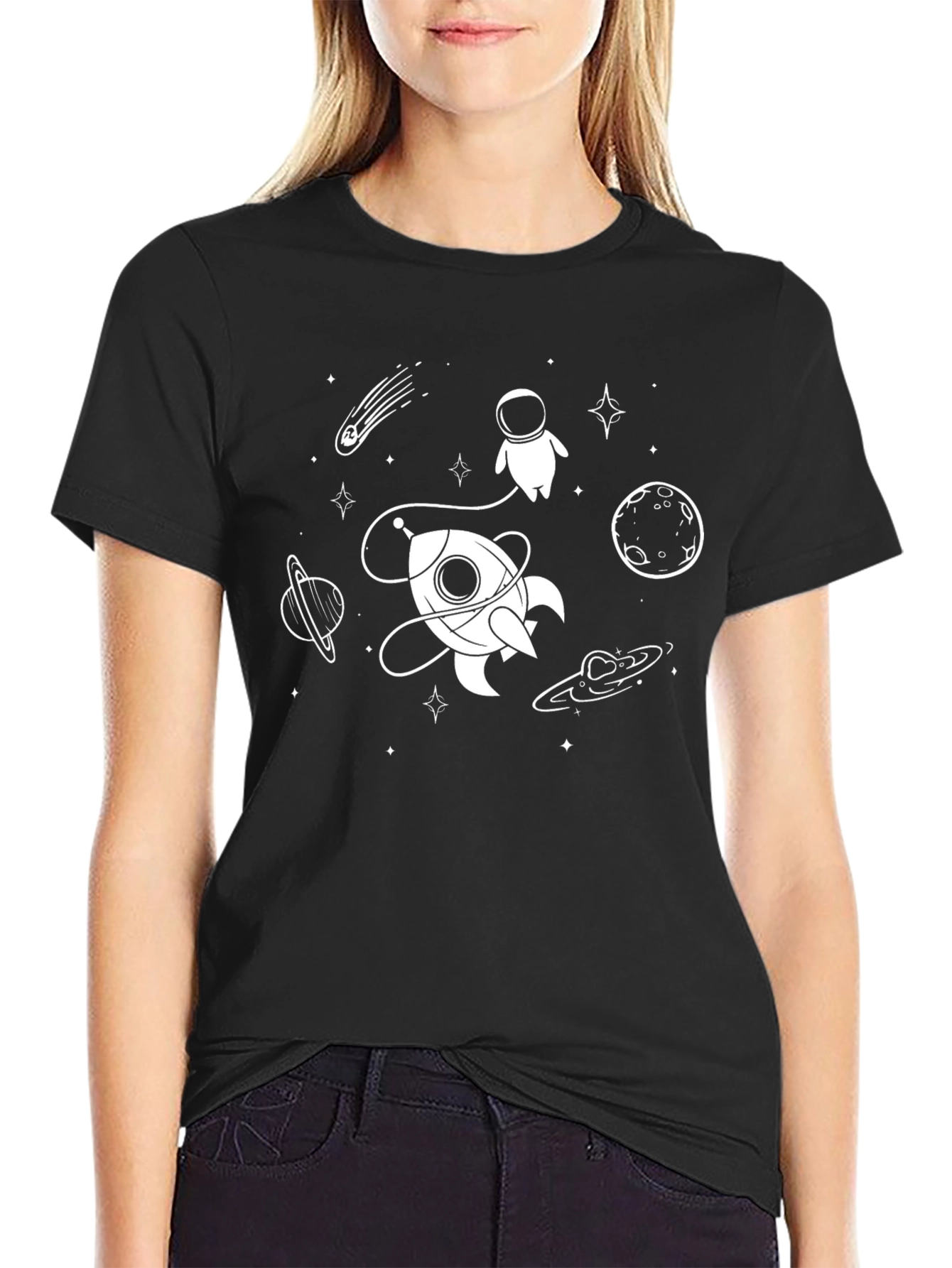 Space Graphic Tee - Astronaut & Rocket Design