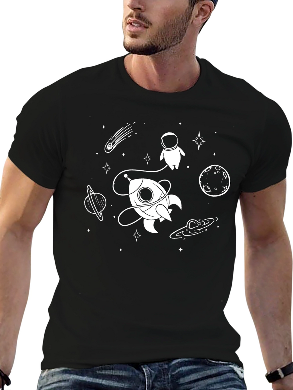 Space Graphic Tee - Astronaut & Rocket Design