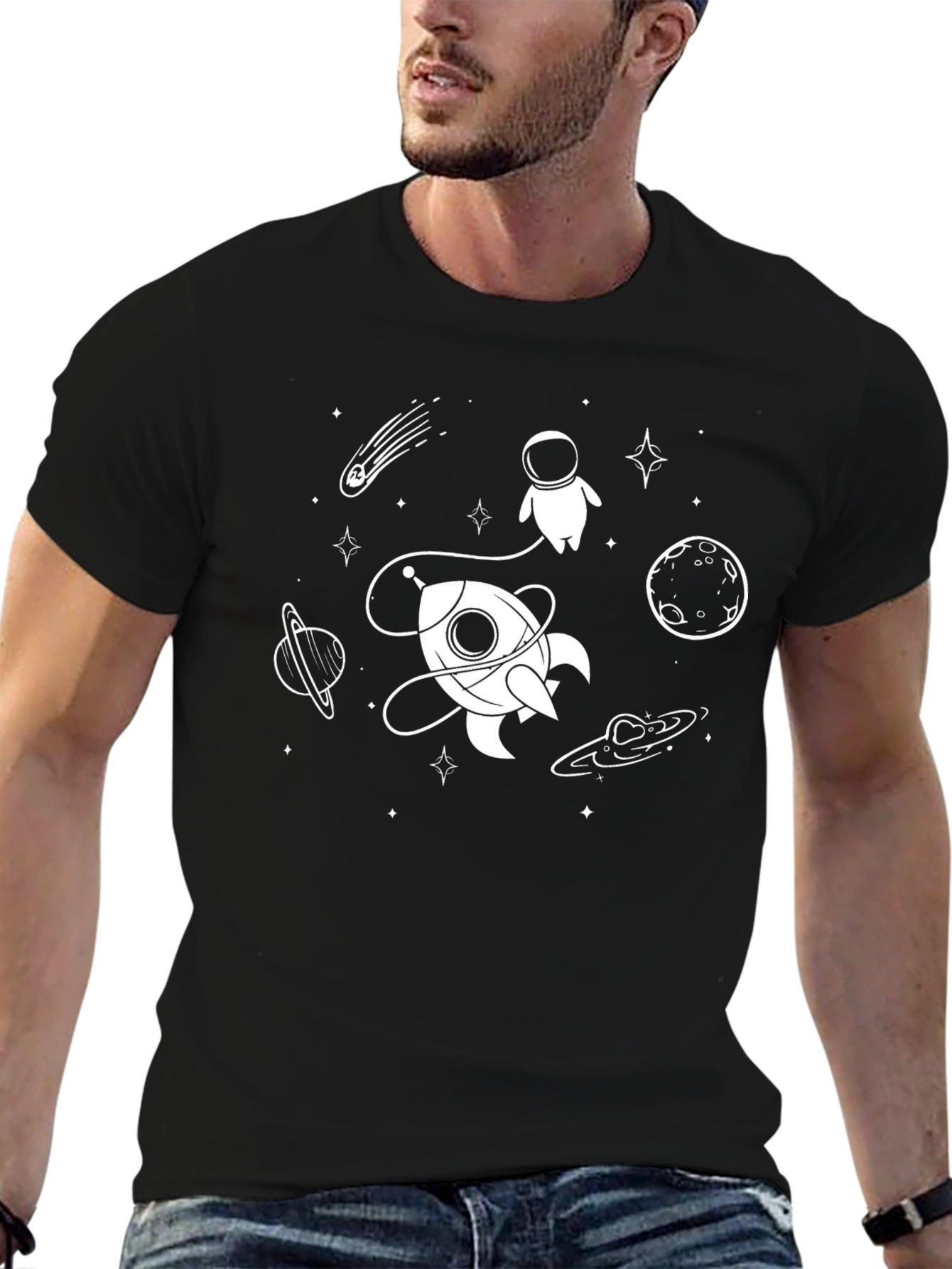 Space Graphic Tee - Astronaut & Rocket Design