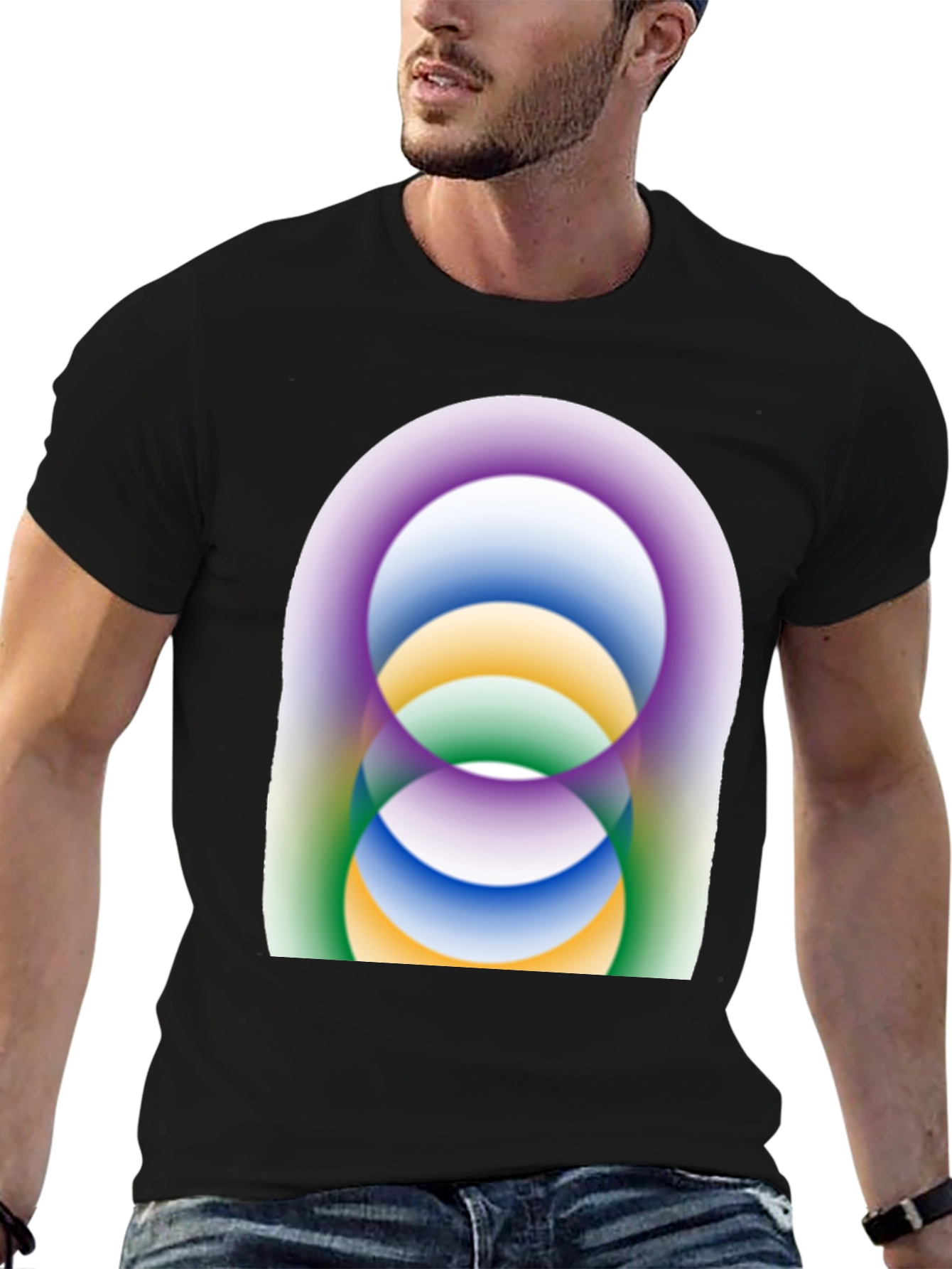 Abstract Circle Design Black T-Shirt