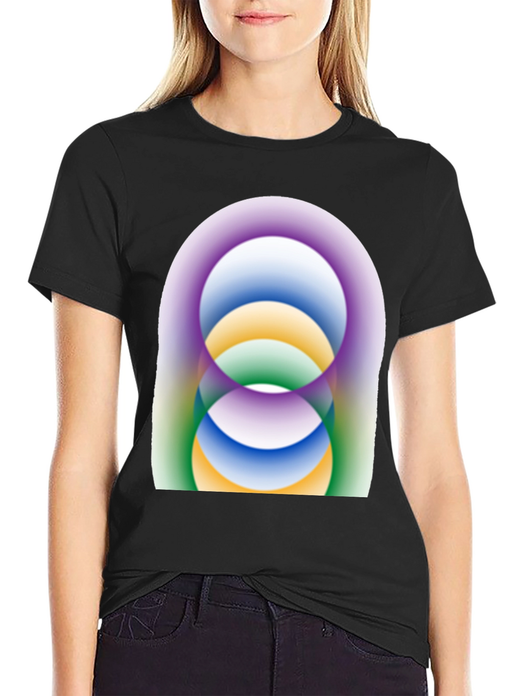 Abstract Circle Design Black T-Shirt