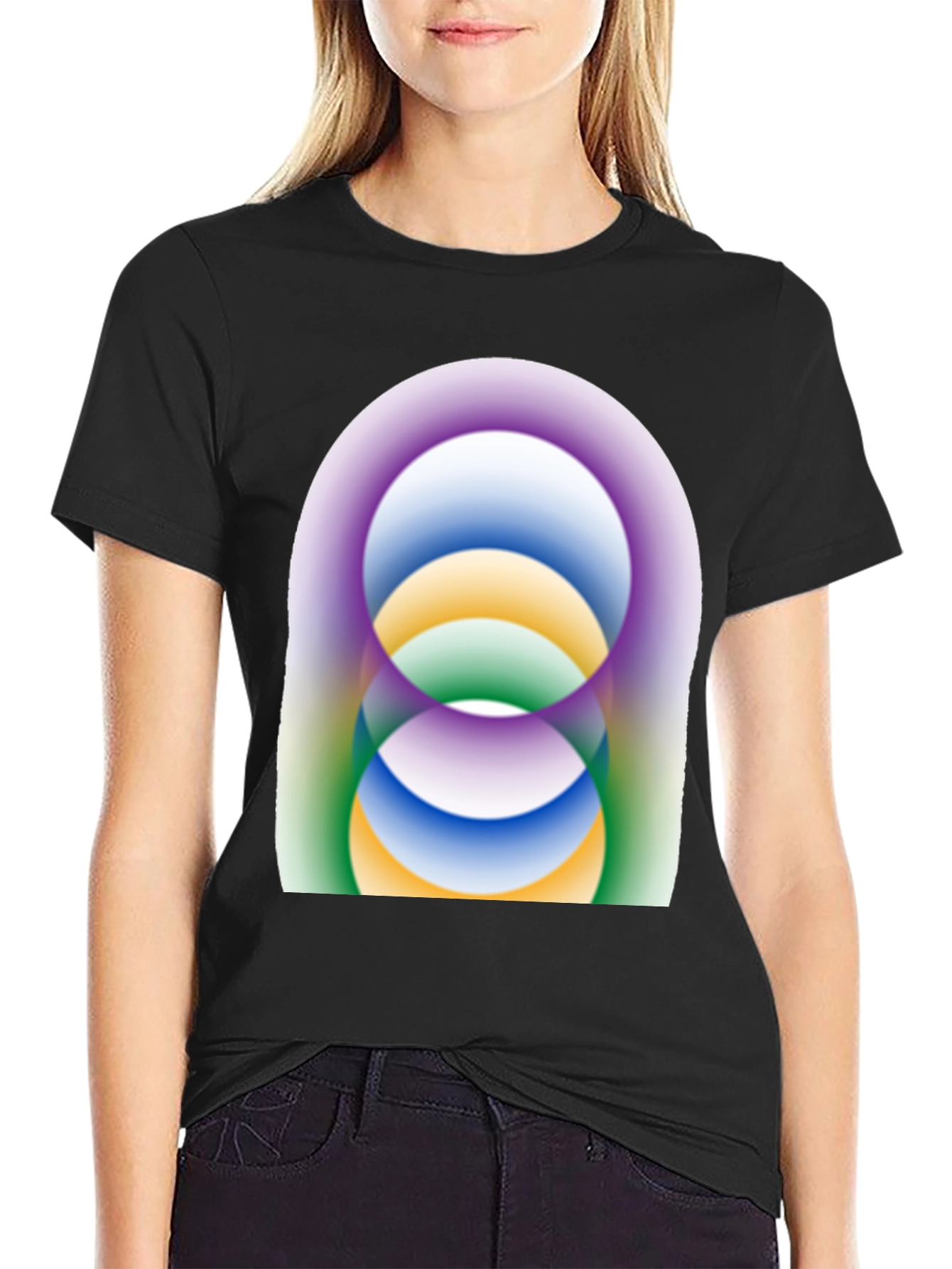 Abstract Circle Design Black T-Shirt