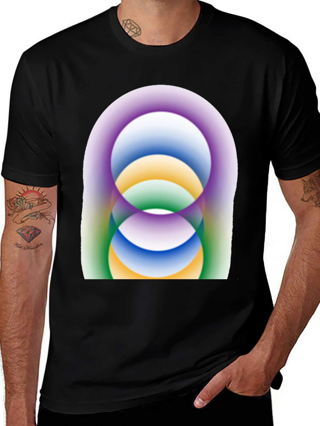 Abstract Circle Design Black T-Shirt