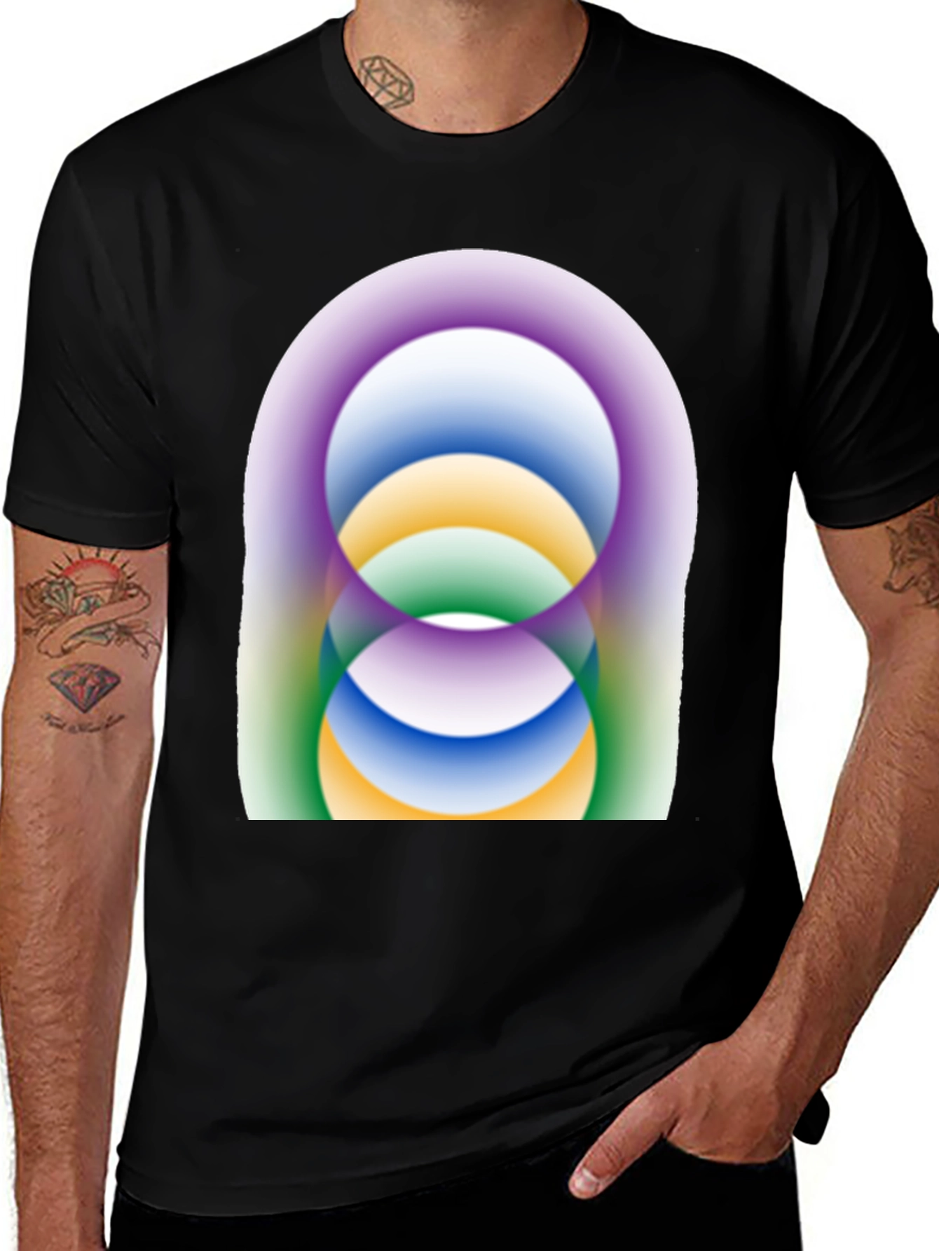 Abstract Circle Design Black T-Shirt