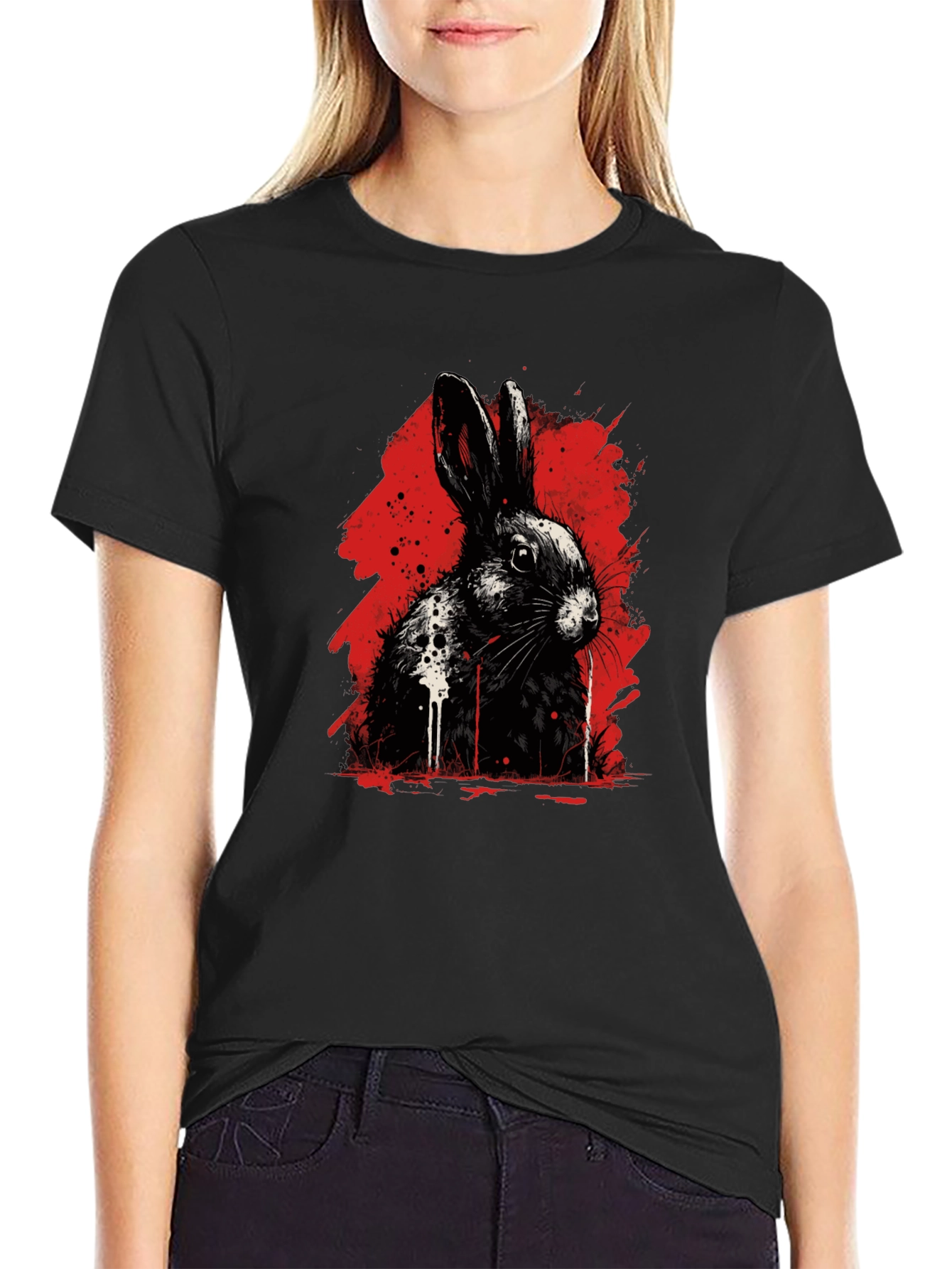 Rabbit Ink Splatter Graphic Tee - Black