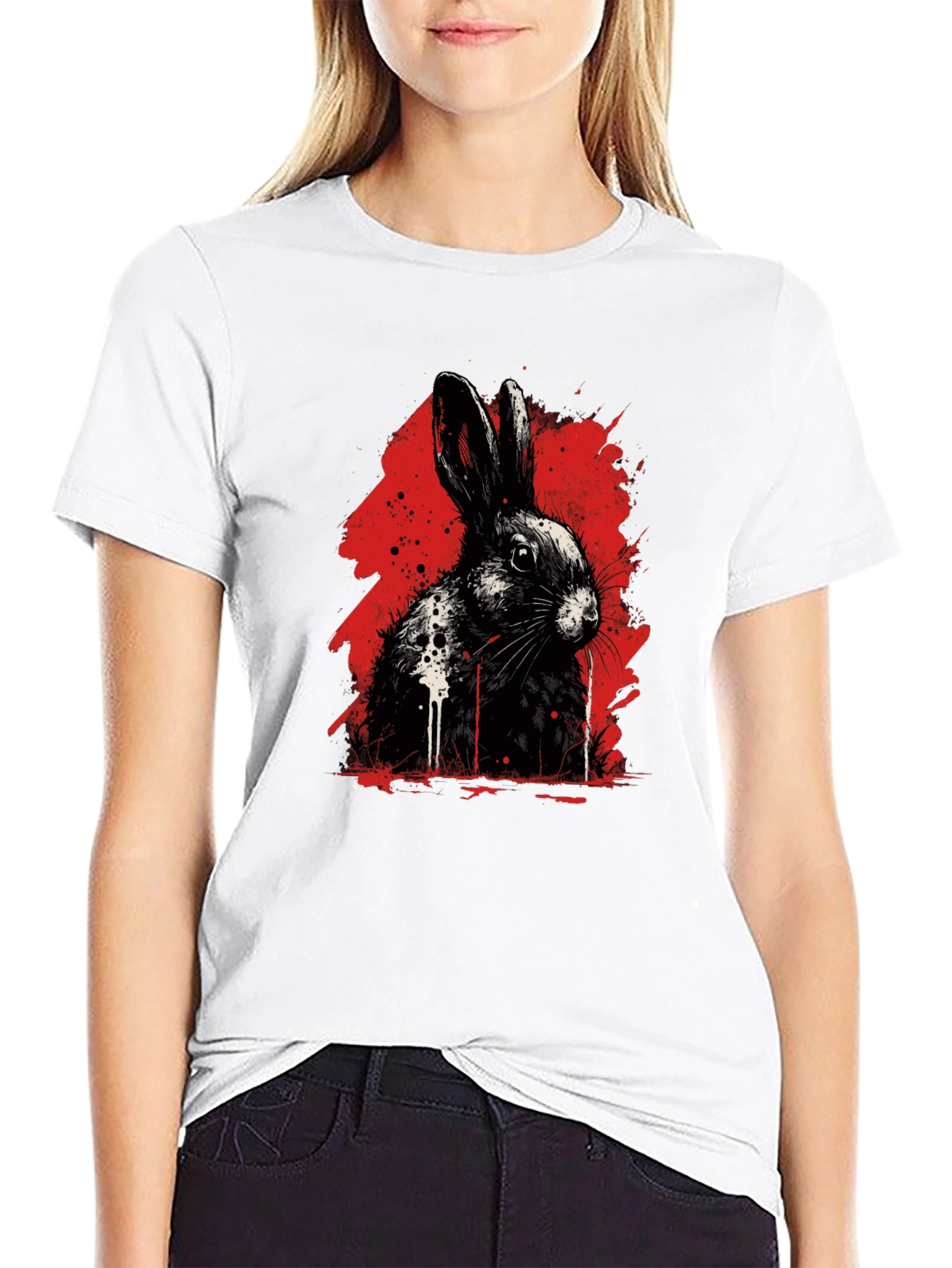 Rabbit Ink Splatter Graphic Tee - Black