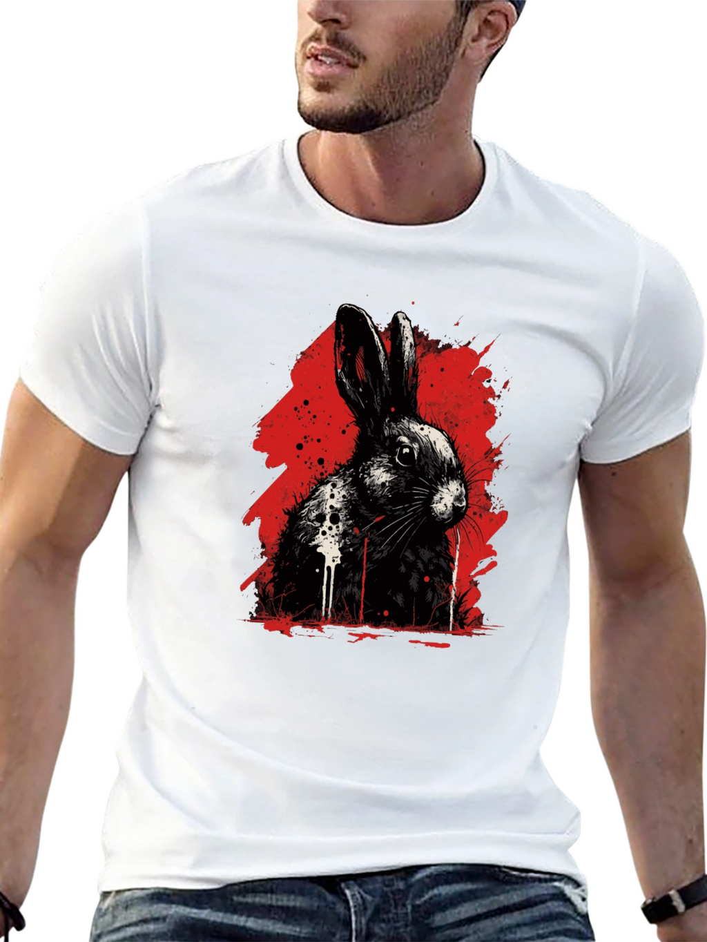 Rabbit Ink Splatter Graphic Tee - Black