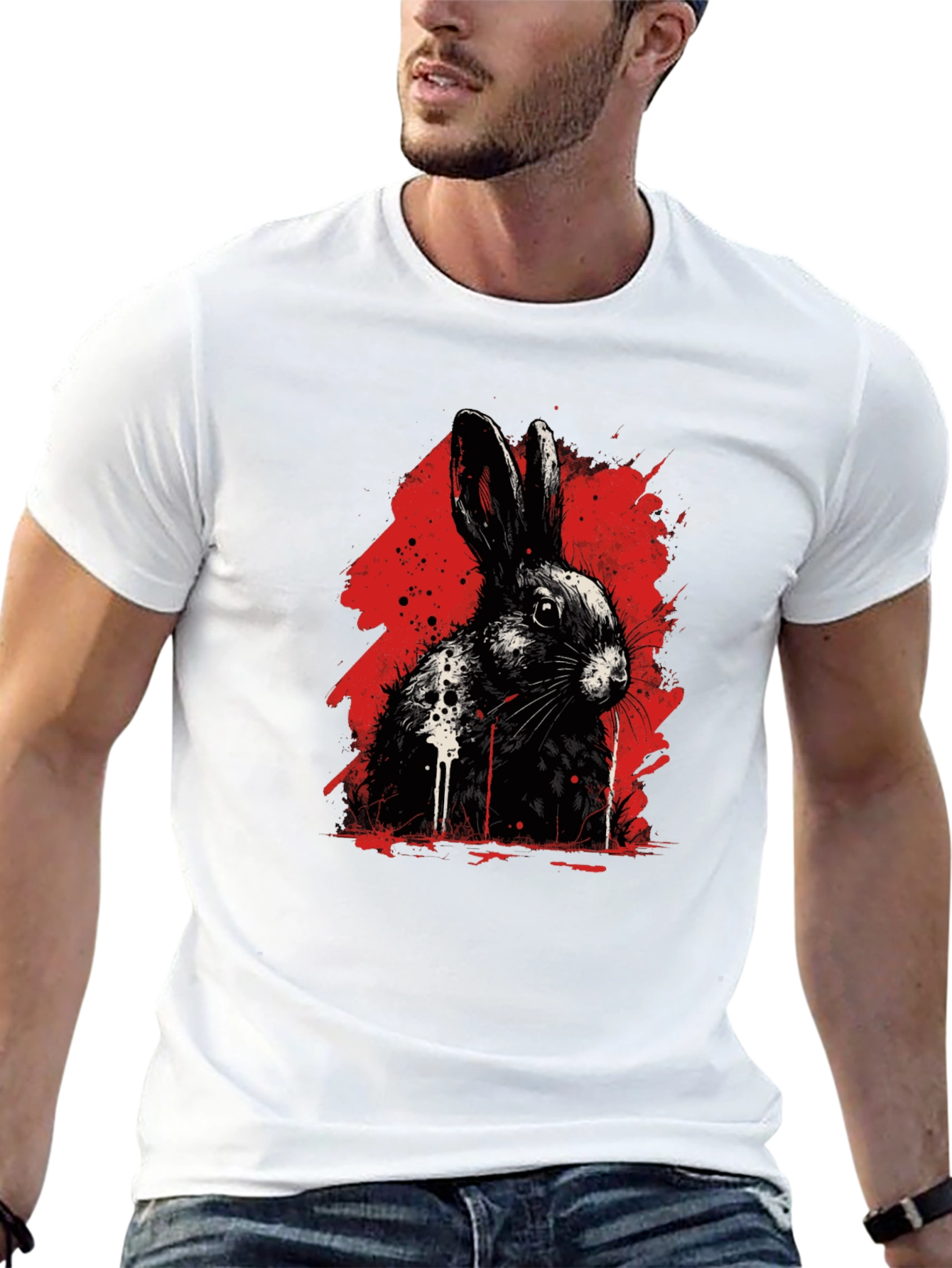 Rabbit Ink Splatter Graphic Tee - Black