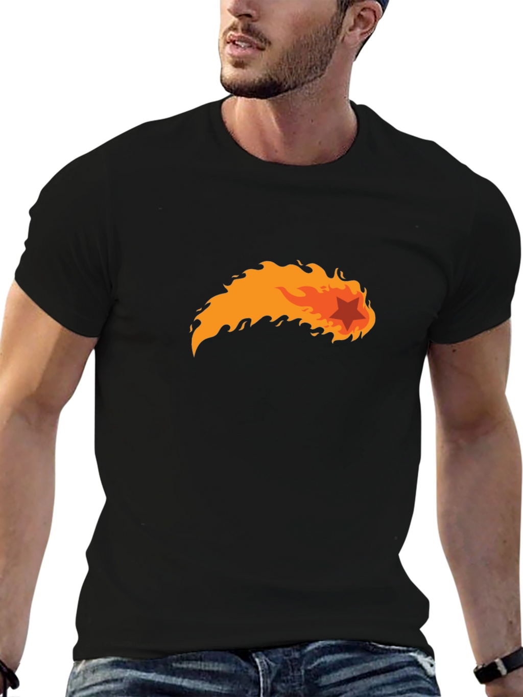 Fiery Star Black T-Shirt - Bold Graphic Tee