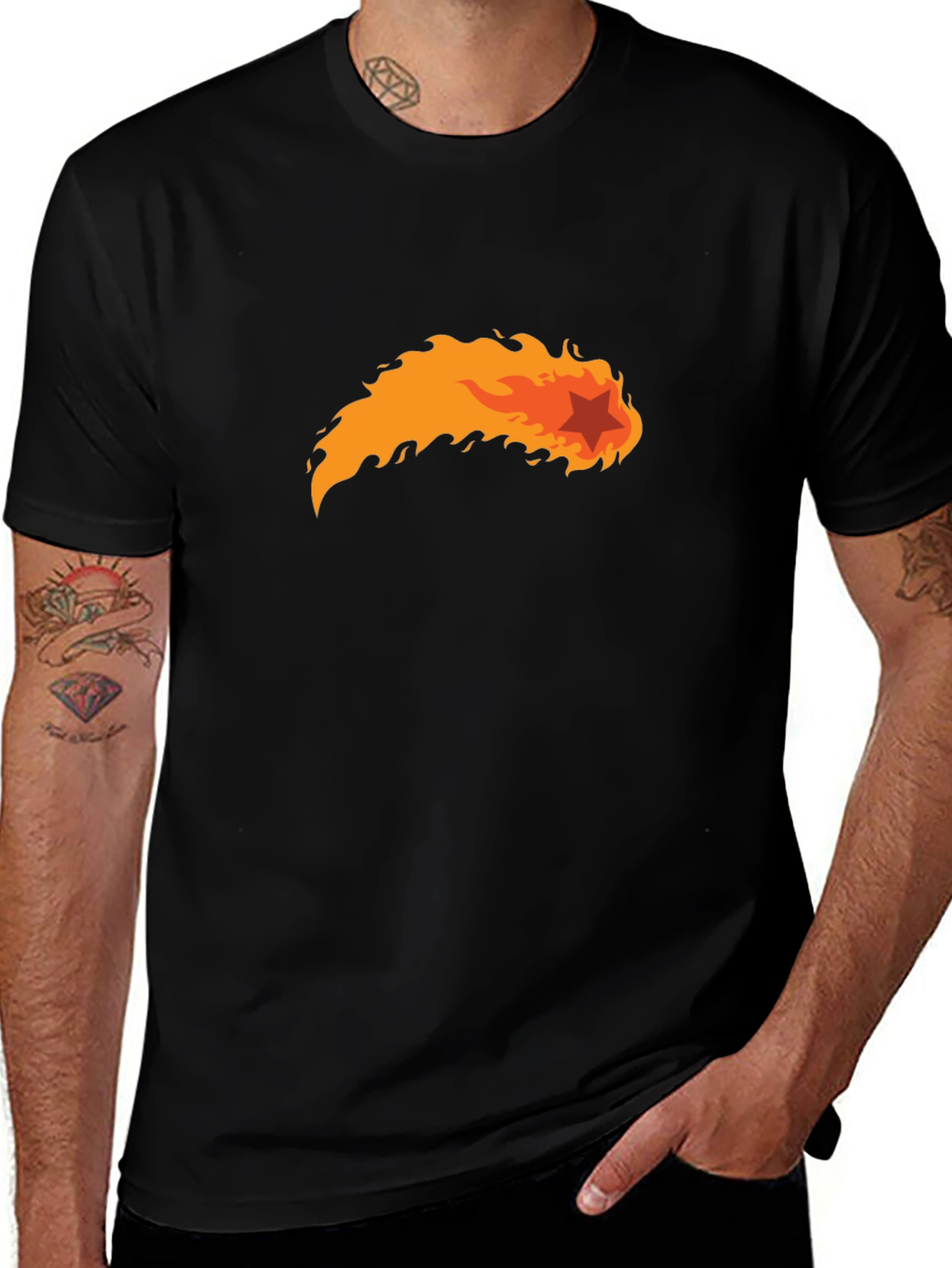 Fiery Star Black T-Shirt - Bold Graphic Tee
