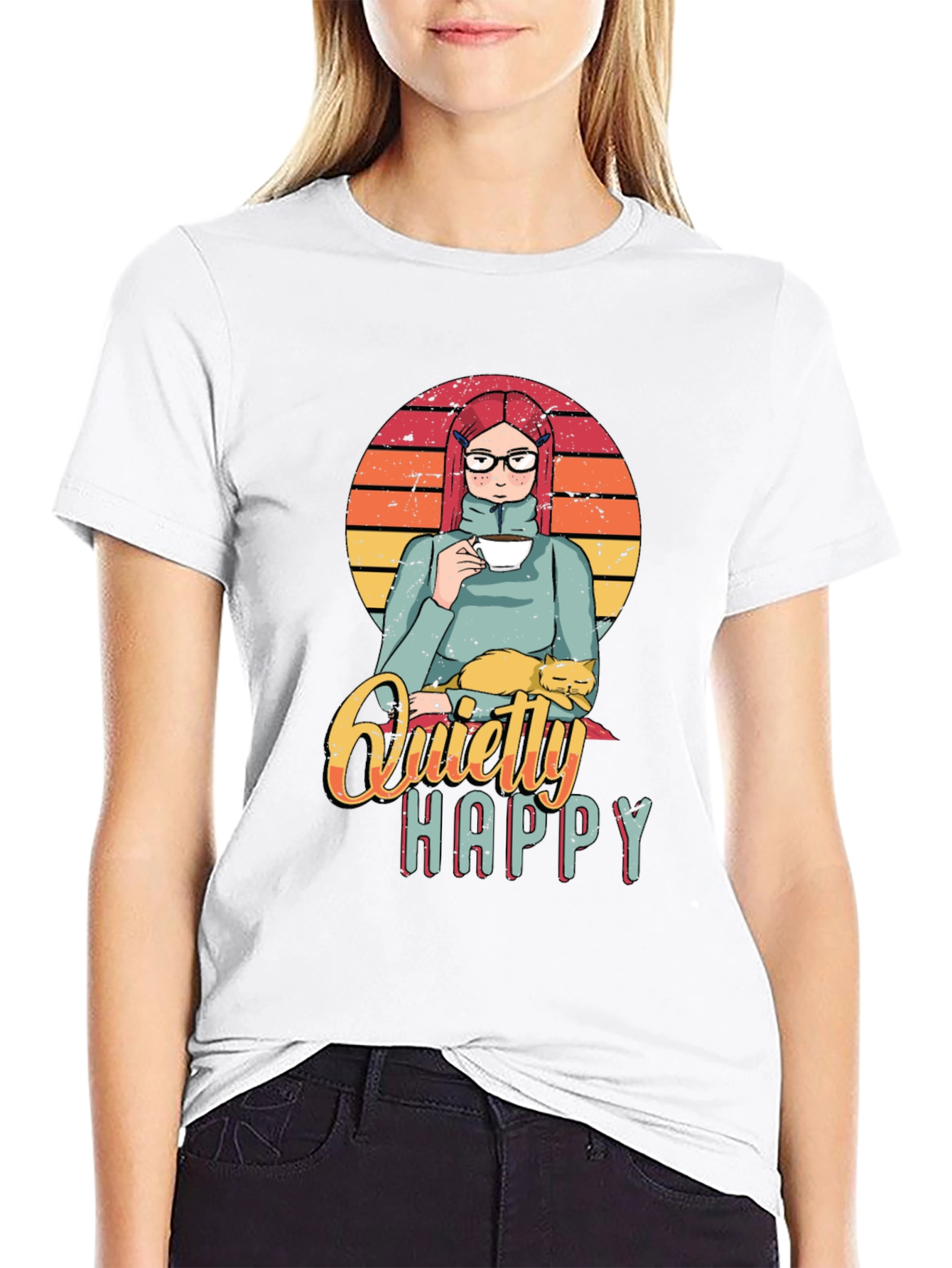 Quietly Happy Graphic T-Shirt - Coffee Lover Design