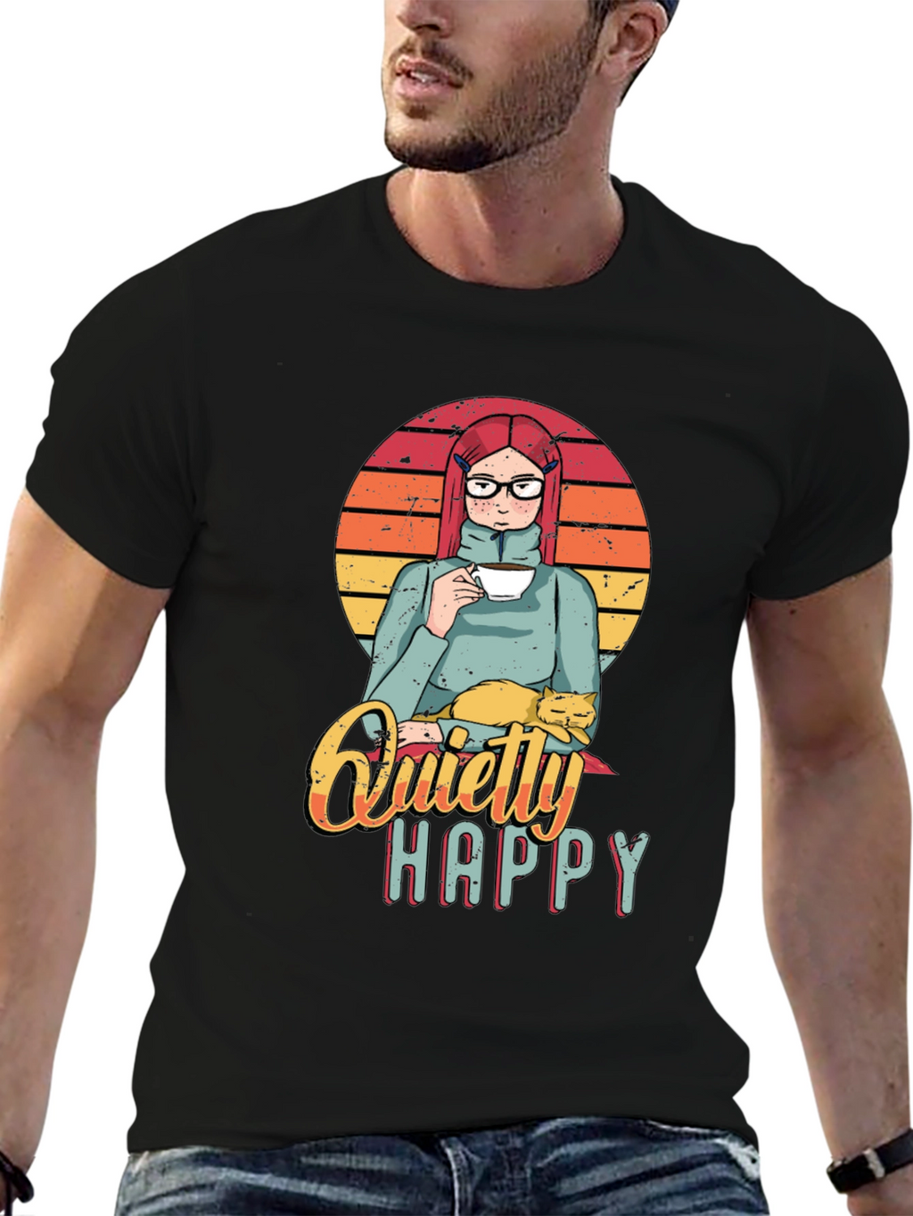 Quietly Happy Graphic T-Shirt - Coffee Lover Design