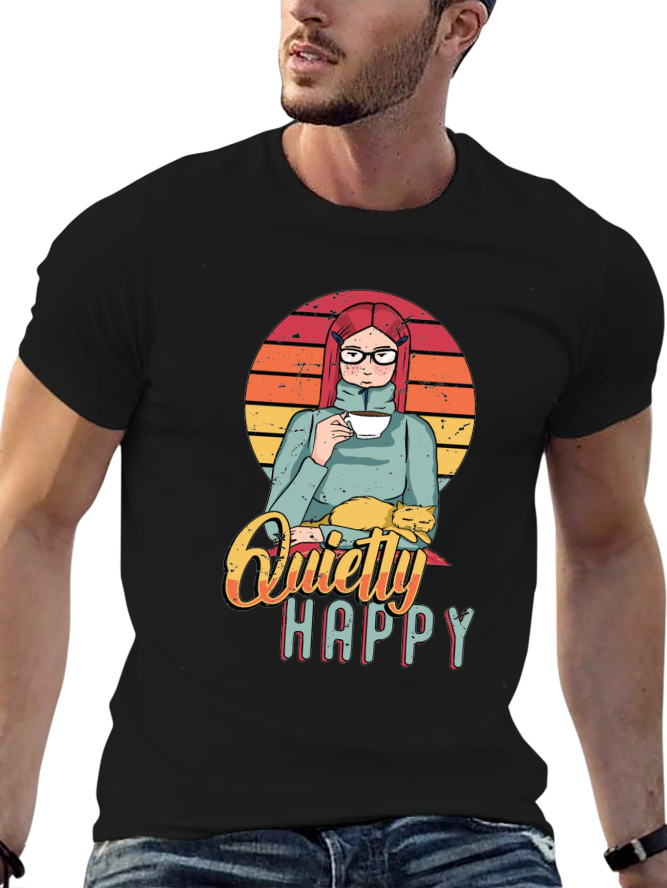 Quietly Happy Graphic T-Shirt - Coffee Lover Design