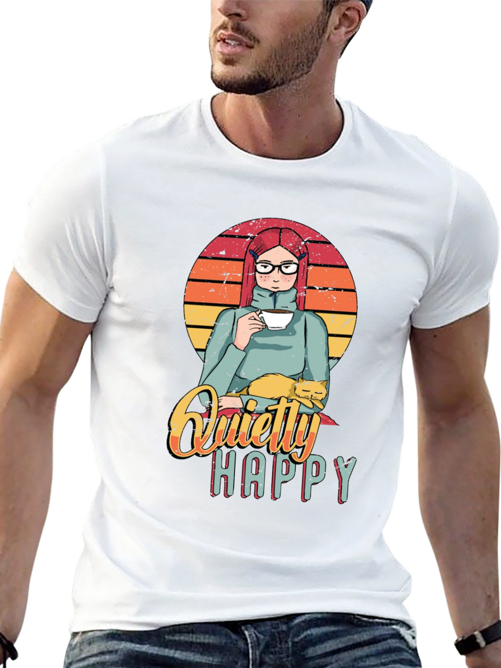 Quietly Happy Graphic T-Shirt - Coffee Lover Design