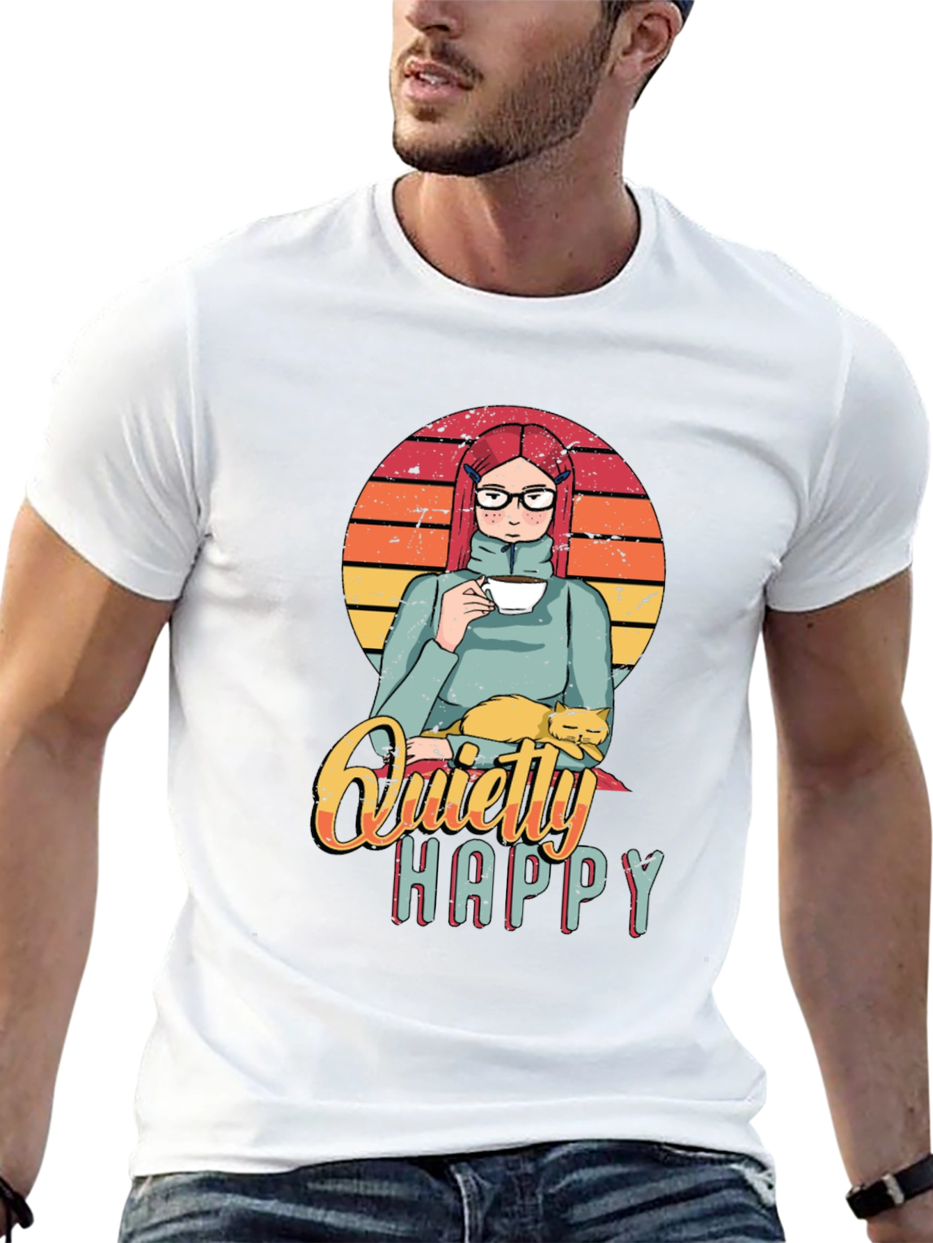 Quietly Happy Graphic T-Shirt - Coffee Lover Design