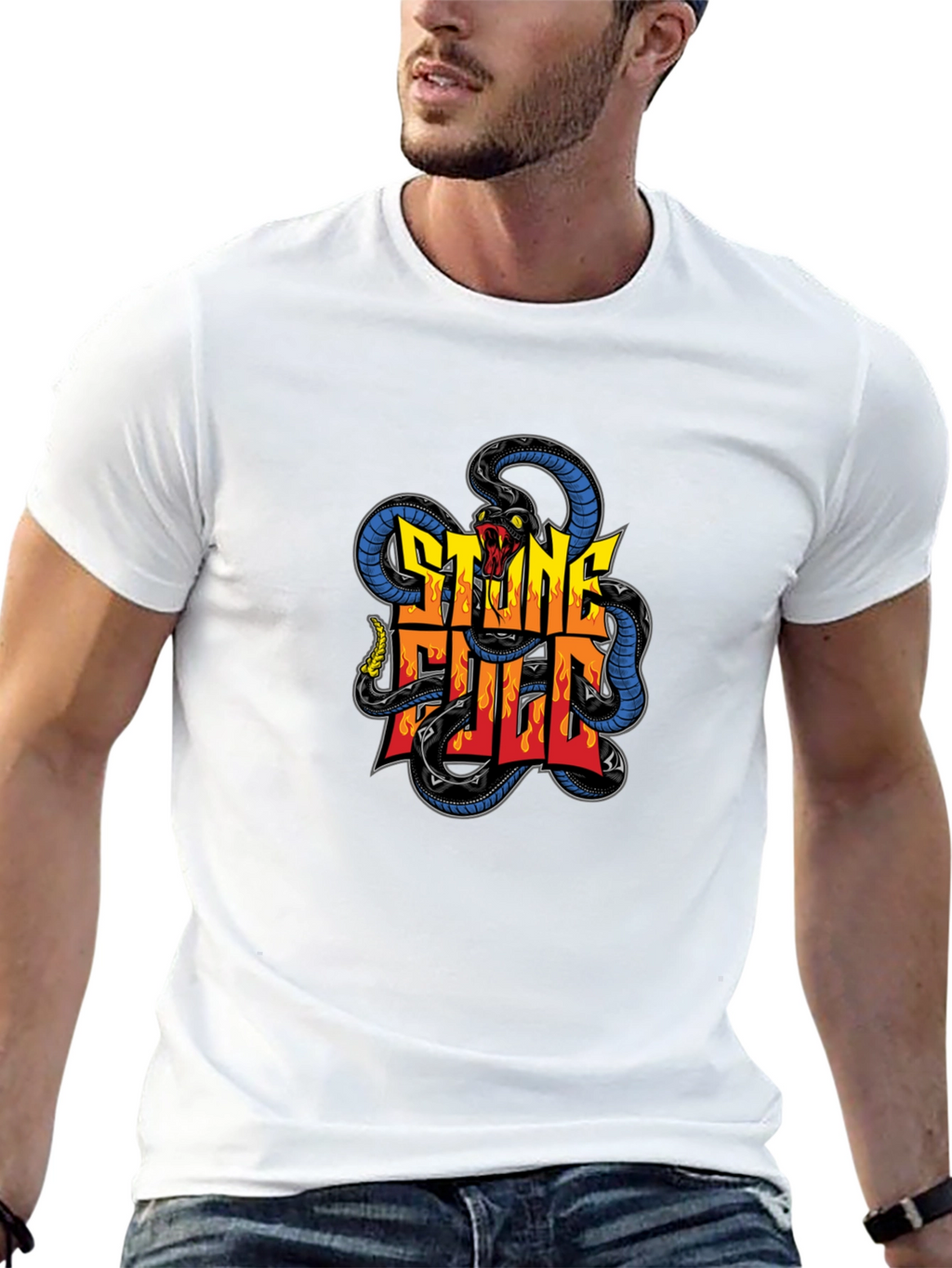 Stone Full Snake Graphic Tee - Mens Black T-Shirt
